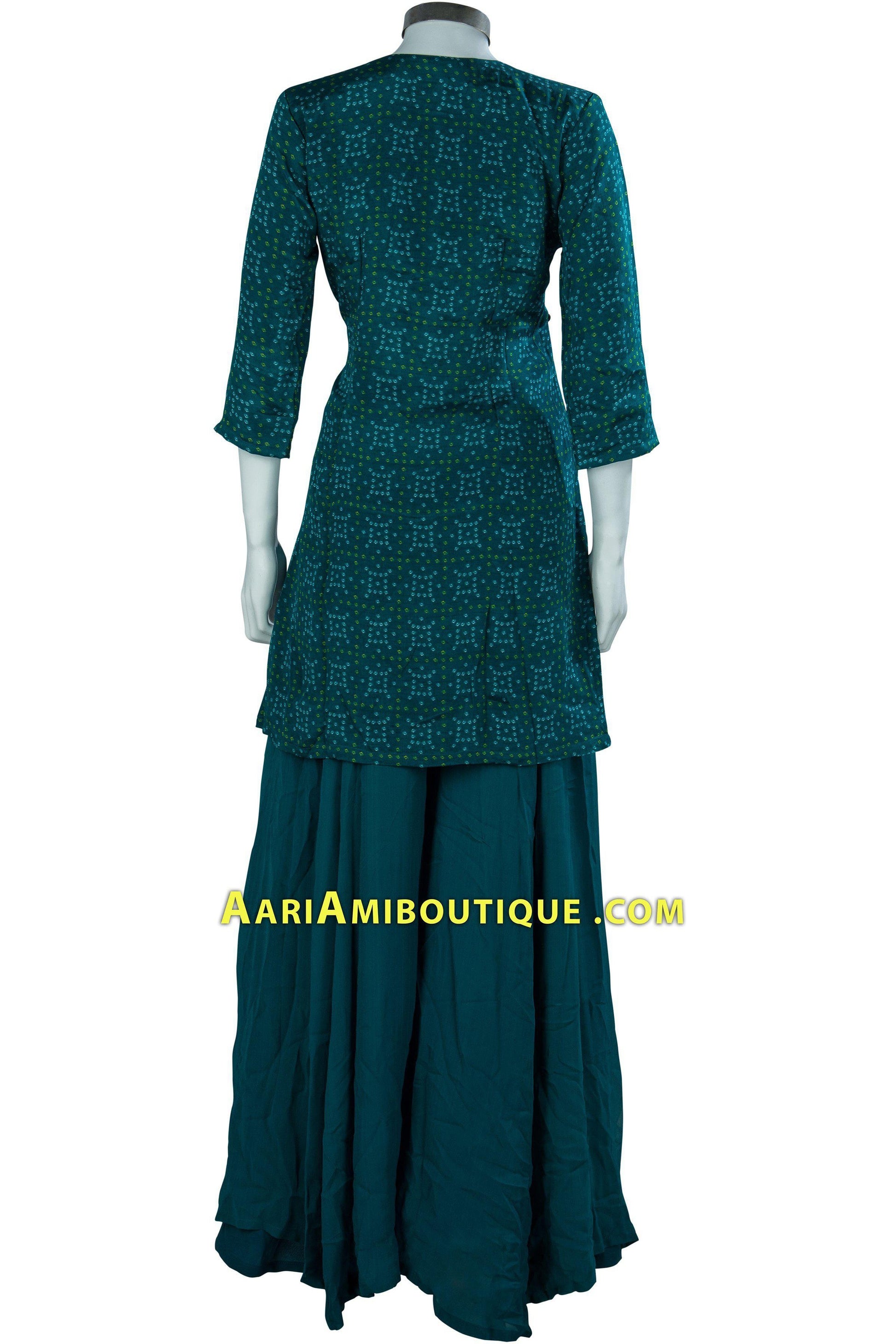 Blue Green Bandhani Embroidered Palazzo Set-AariAmi Boutique