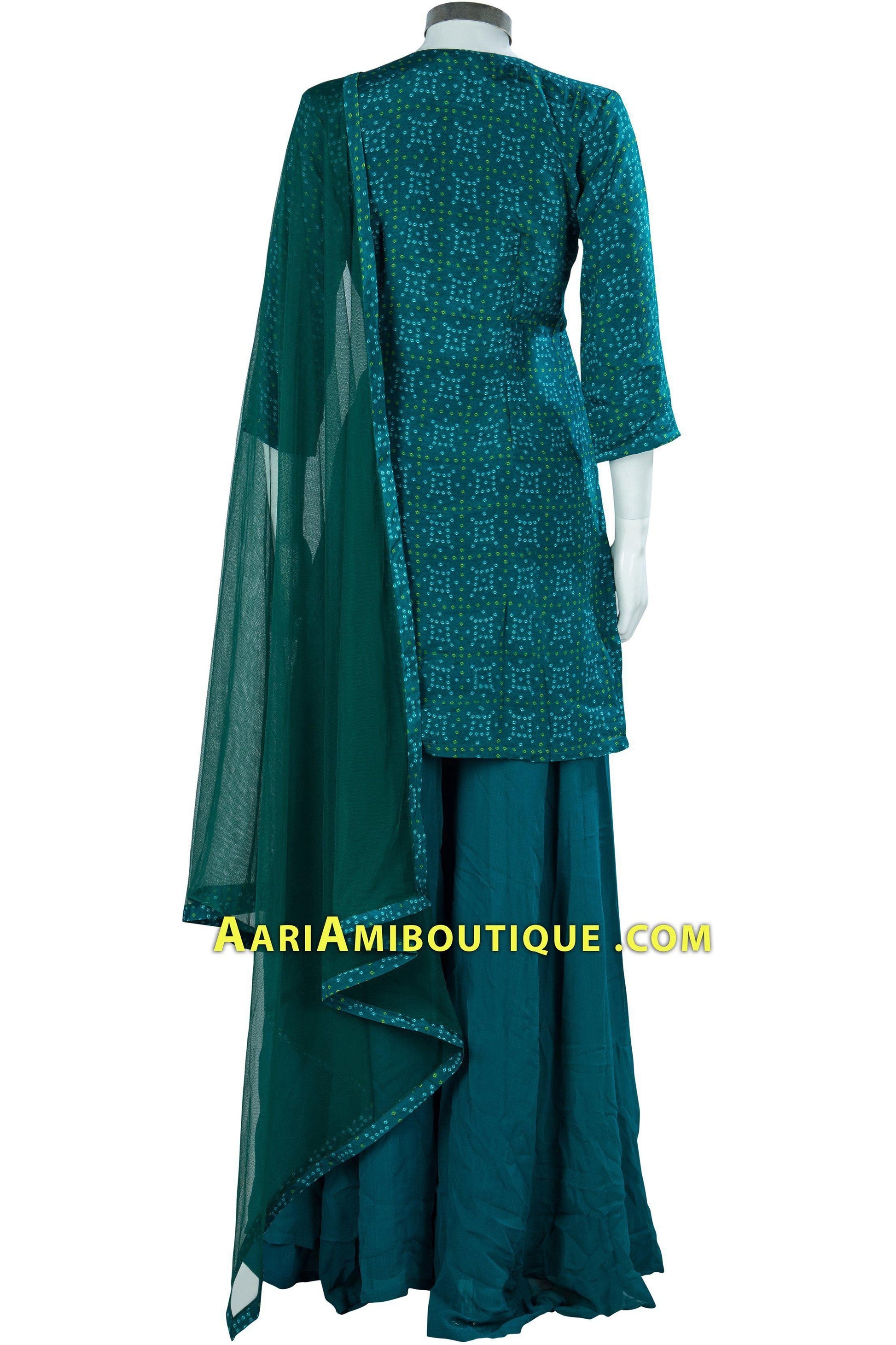 Blue Green Bandhani Embroidered Palazzo Set-AariAmi Boutique