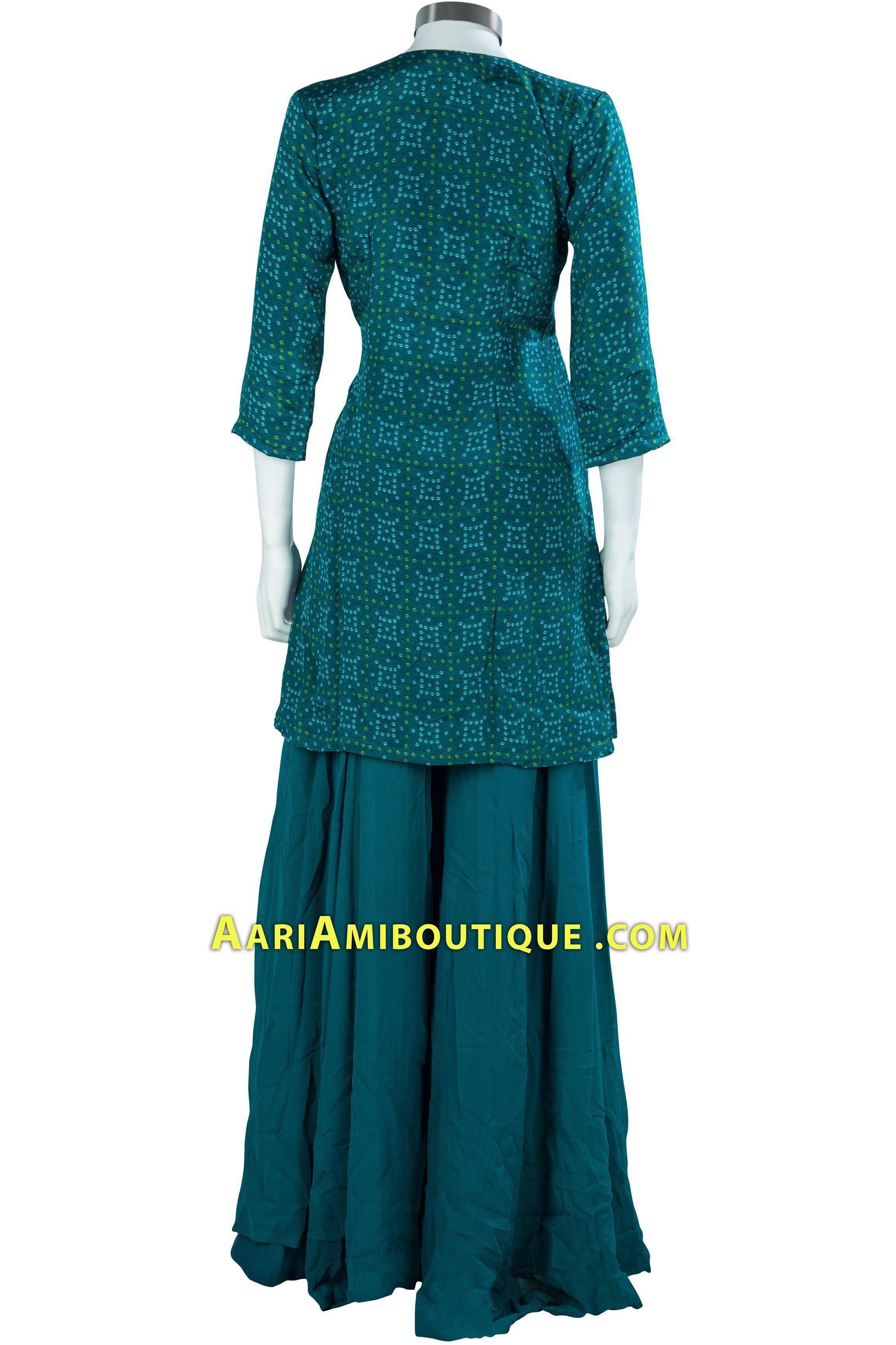 Blue Green Bandhani Embroidered Palazzo Set-AariAmi Boutique