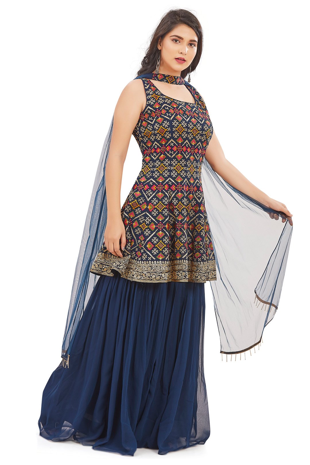 Blue Embroidered Gharara Set-AariAmi Boutique