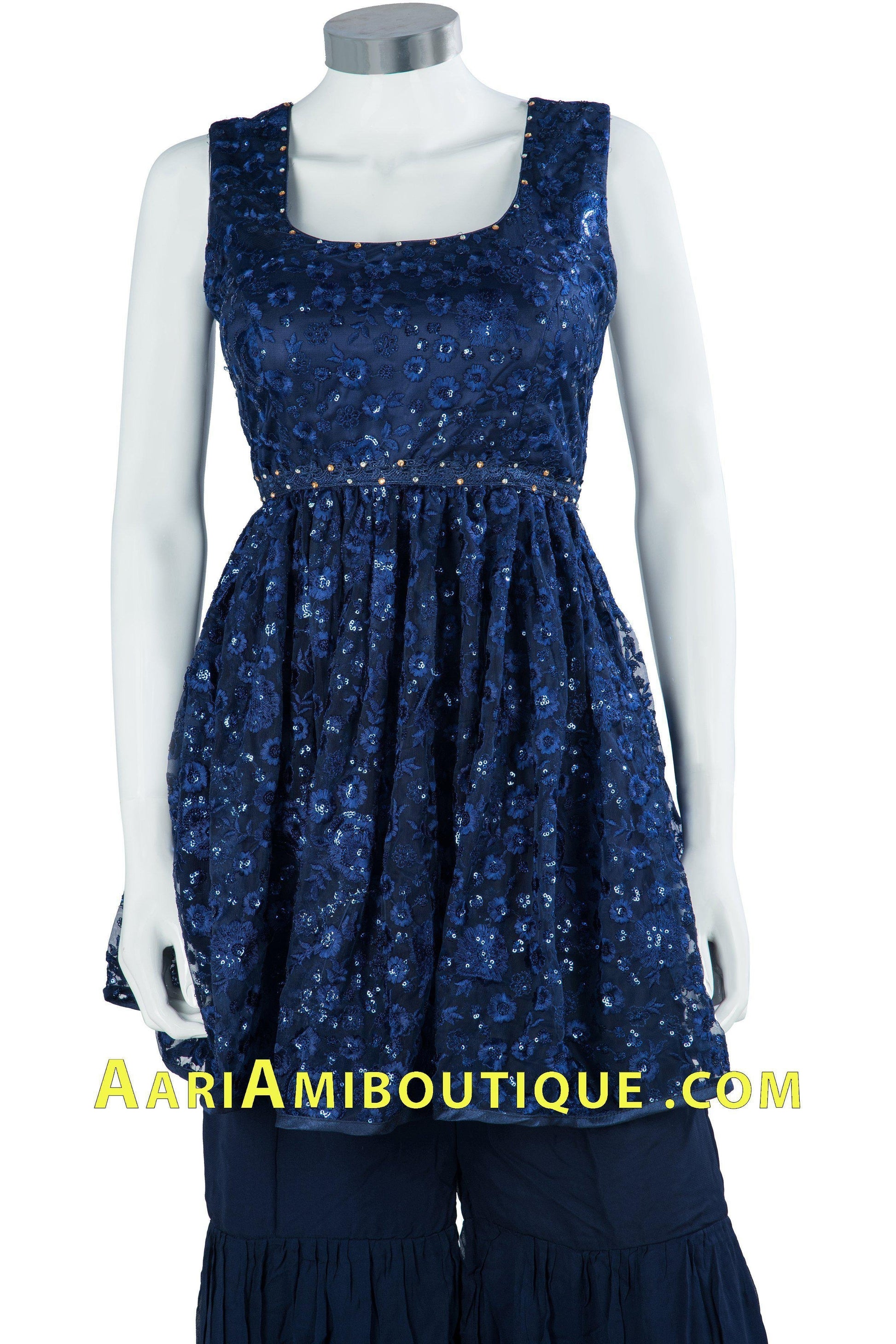 Blue Sequin Studded Embroidered Gharara Set-AariAmi Boutique