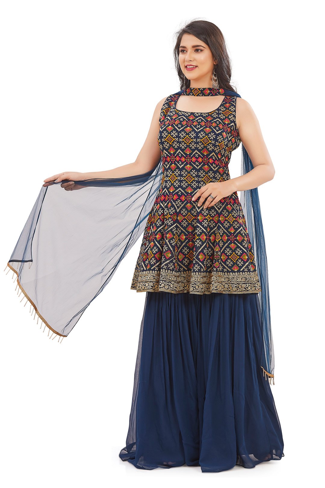Blue Embroidered Gharara Set-AariAmi Boutique