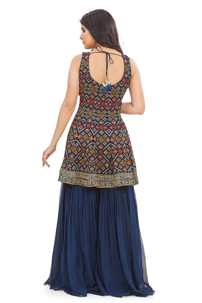 Blue Embroidered Gharara Set-AariAmi Boutique