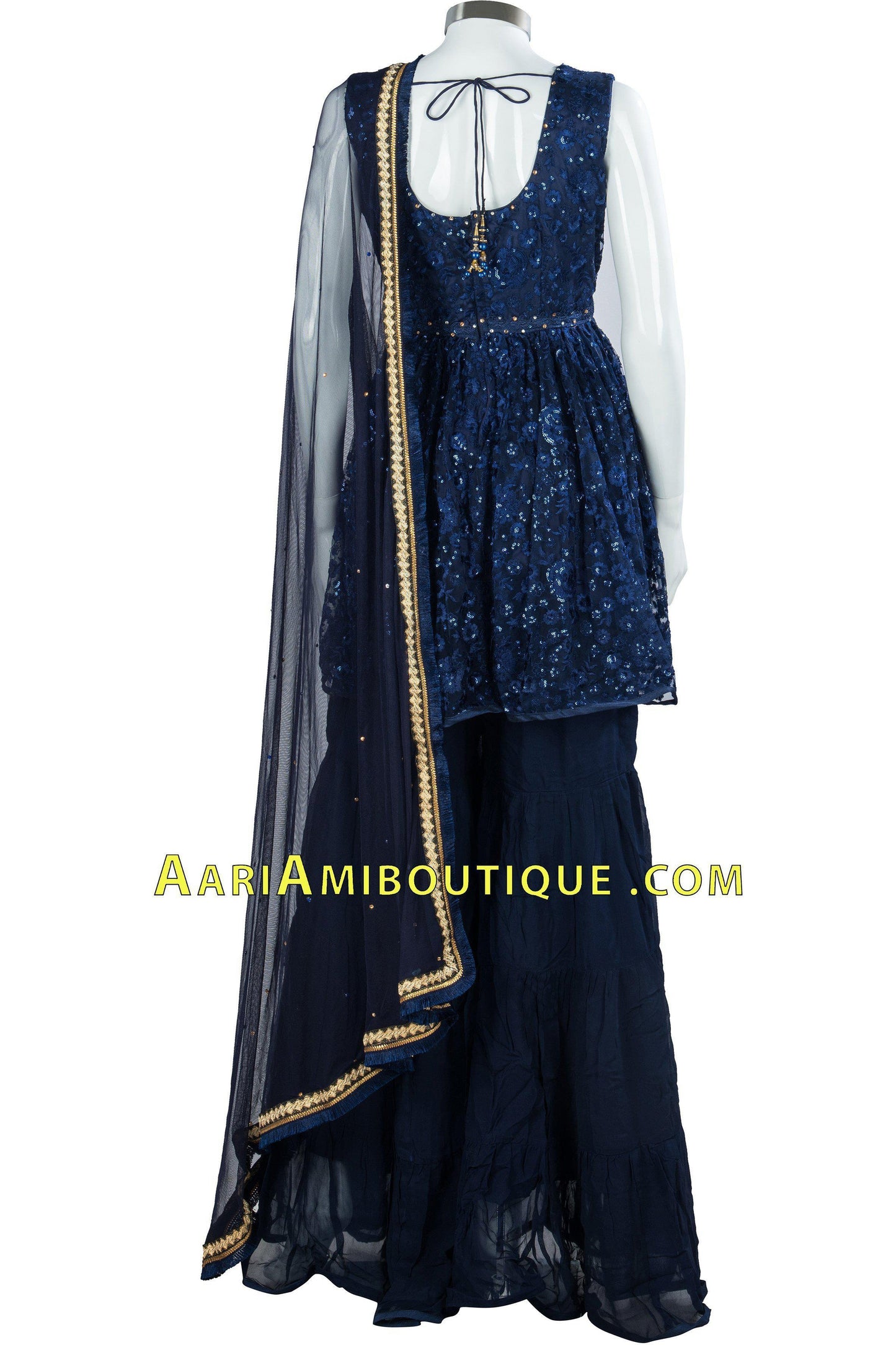 Blue Sequin Studded Embroidered Gharara Set-AariAmi Boutique