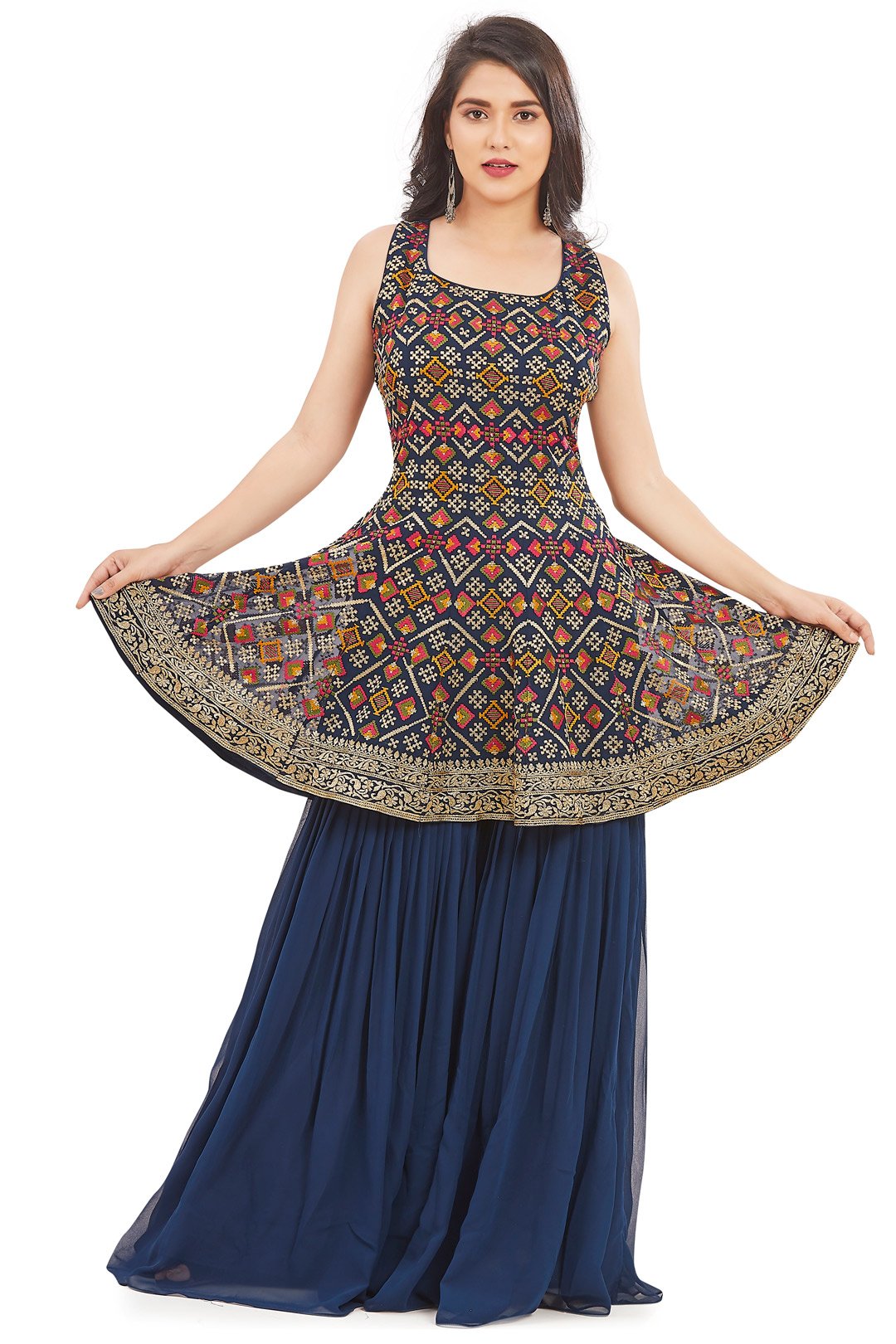 Blue Embroidered Gharara Set-AariAmi Boutique