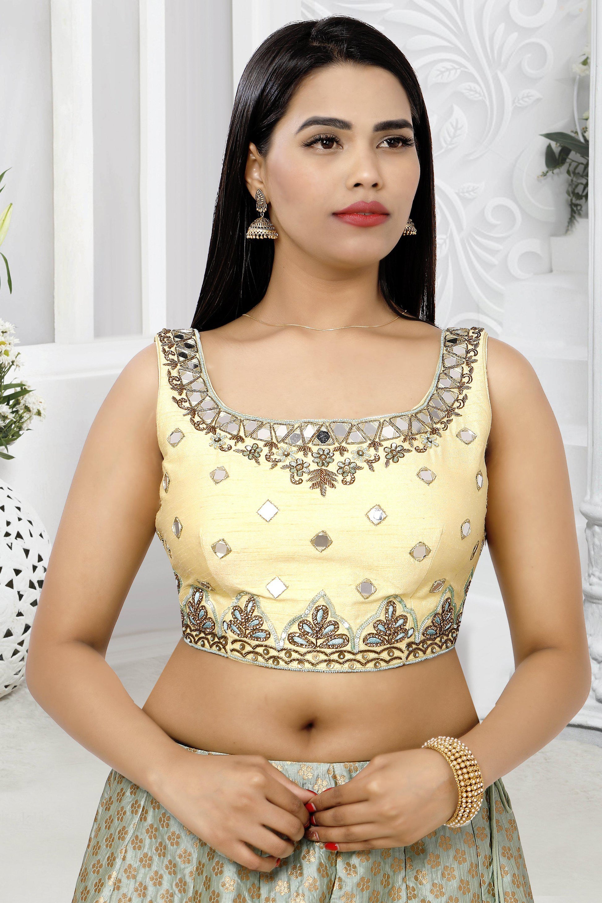 Blue and Gold Brocade Silk Lehenga Set-AariAmi Boutique