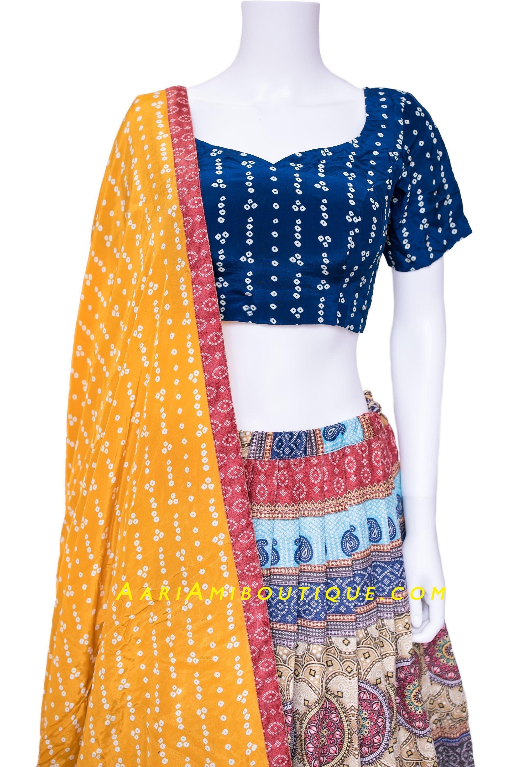 Blue and Orange Boho Chaniya Choli Set-AariAmi Boutique