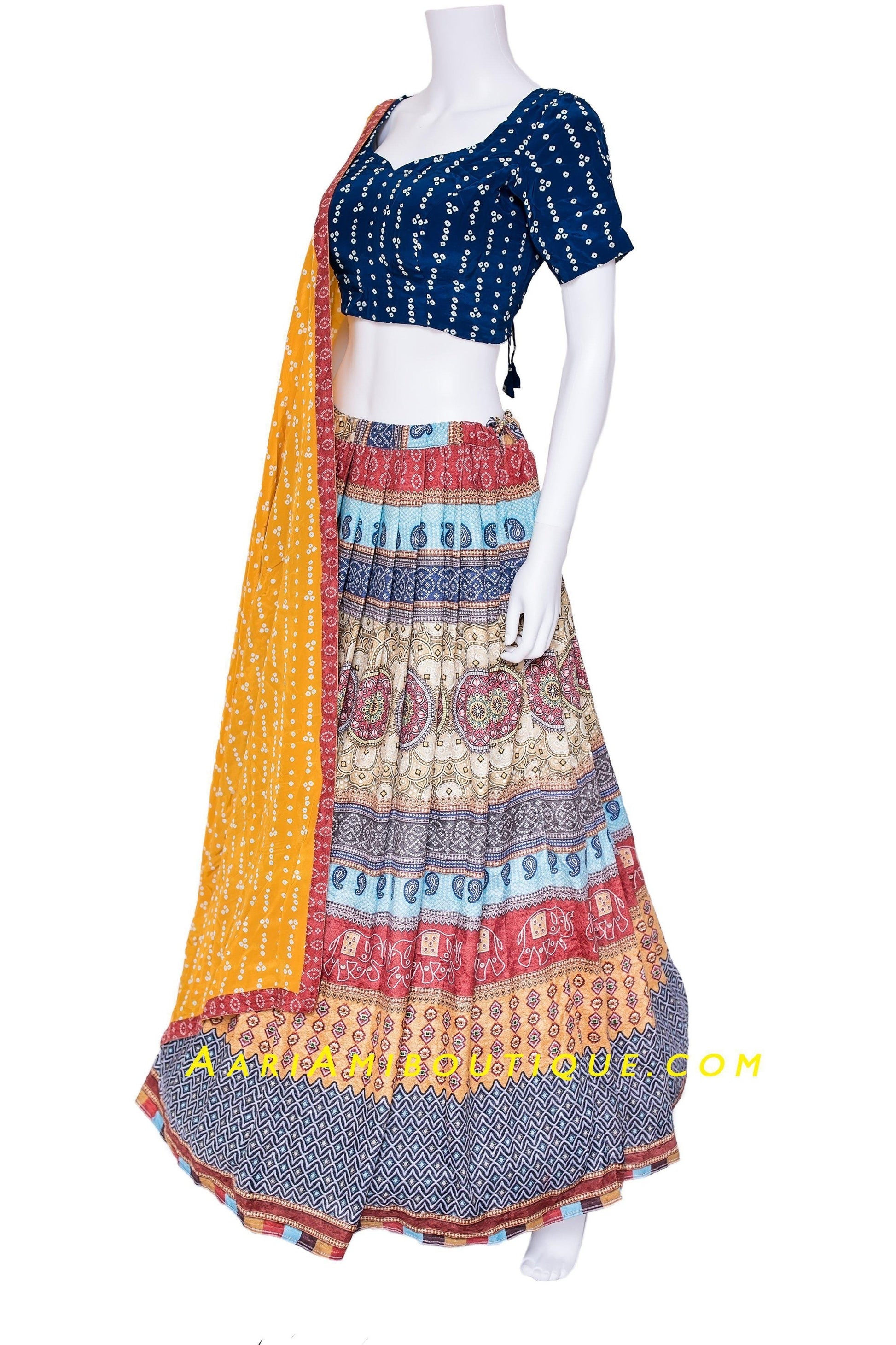 Blue and Orange Boho Chaniya Choli Set-AariAmi Boutique