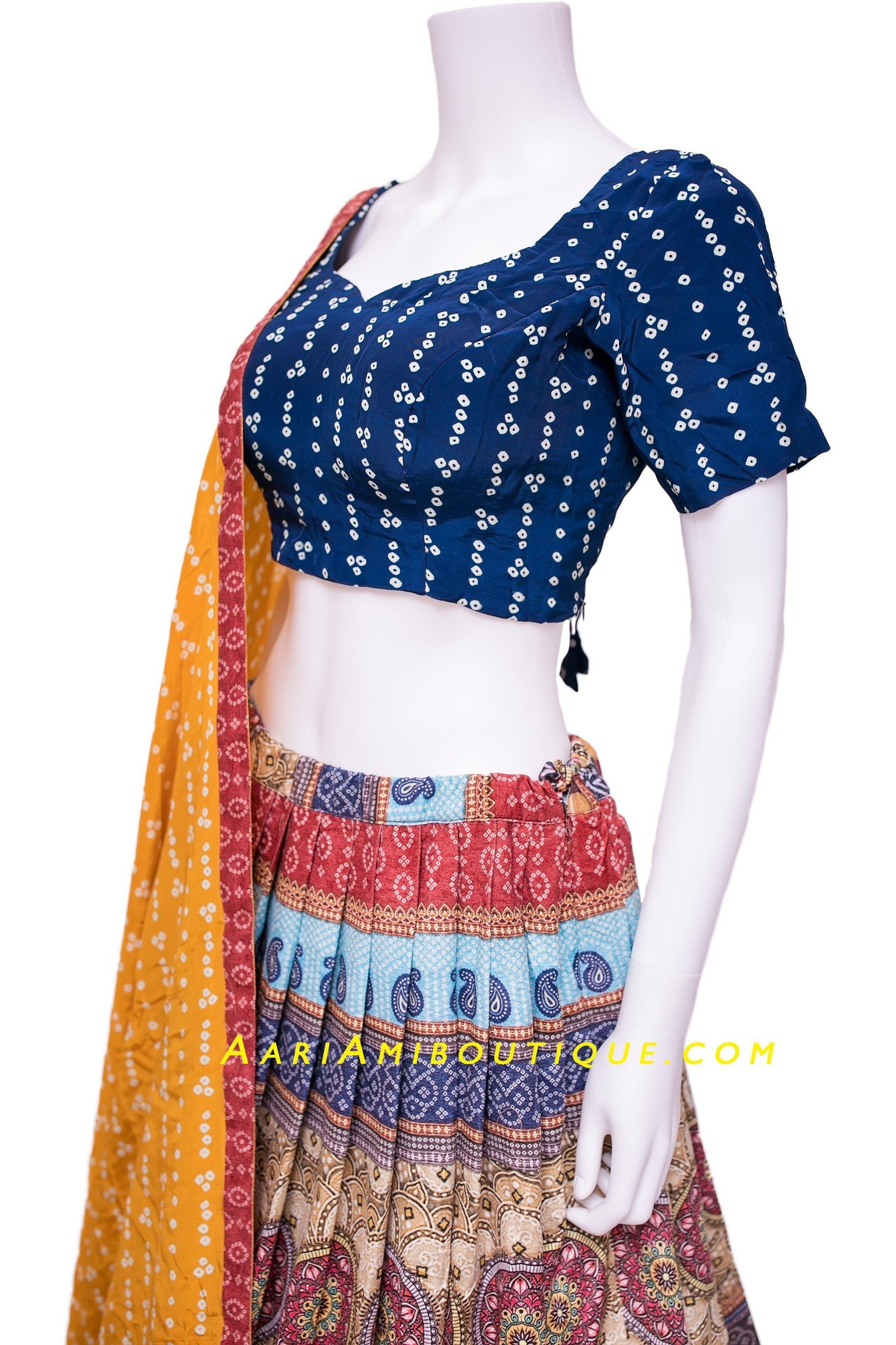 Blue and Orange Boho Chaniya Choli Set-AariAmi Boutique