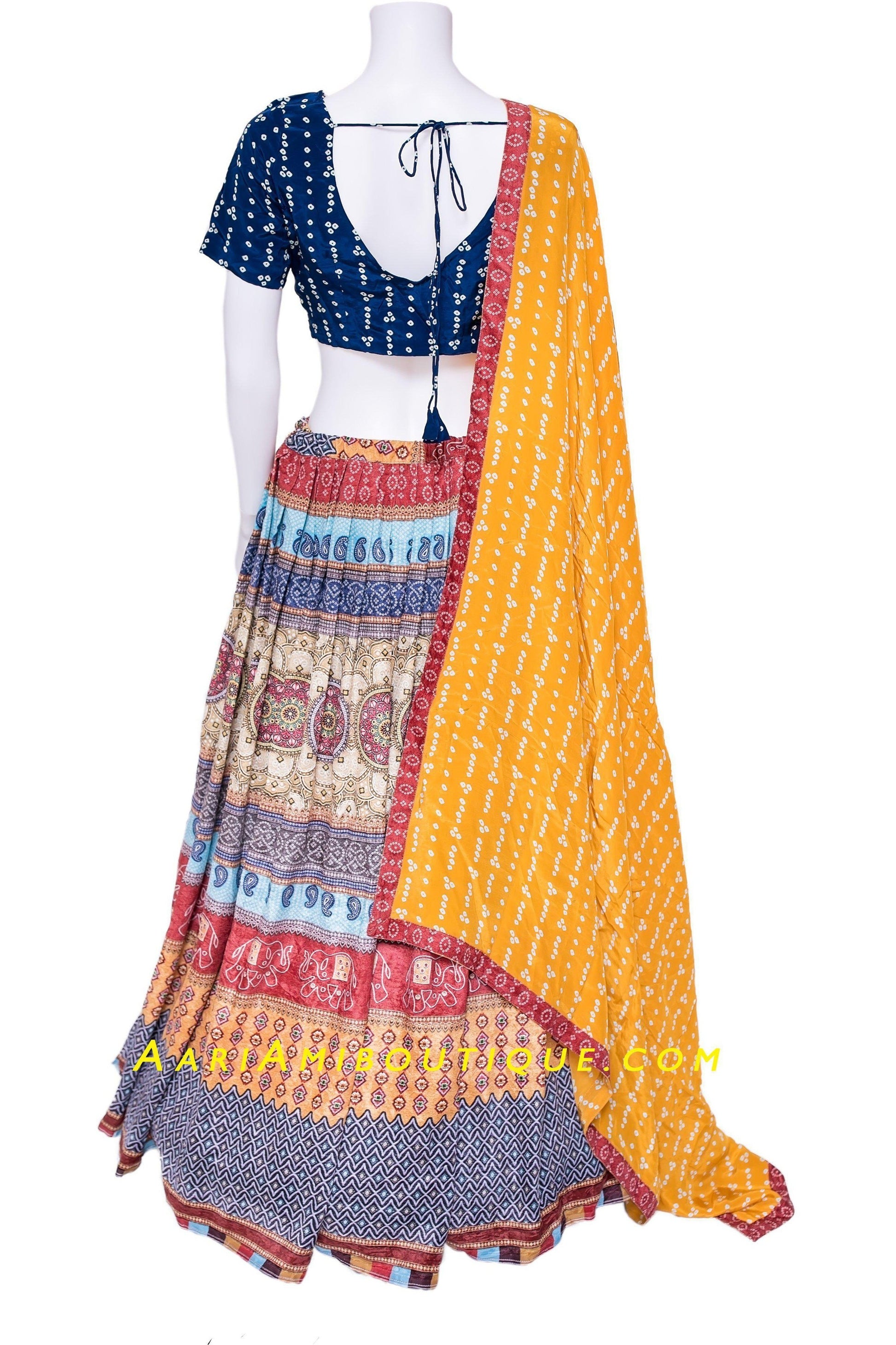 Blue and Orange Boho Chaniya Choli Set-AariAmi Boutique