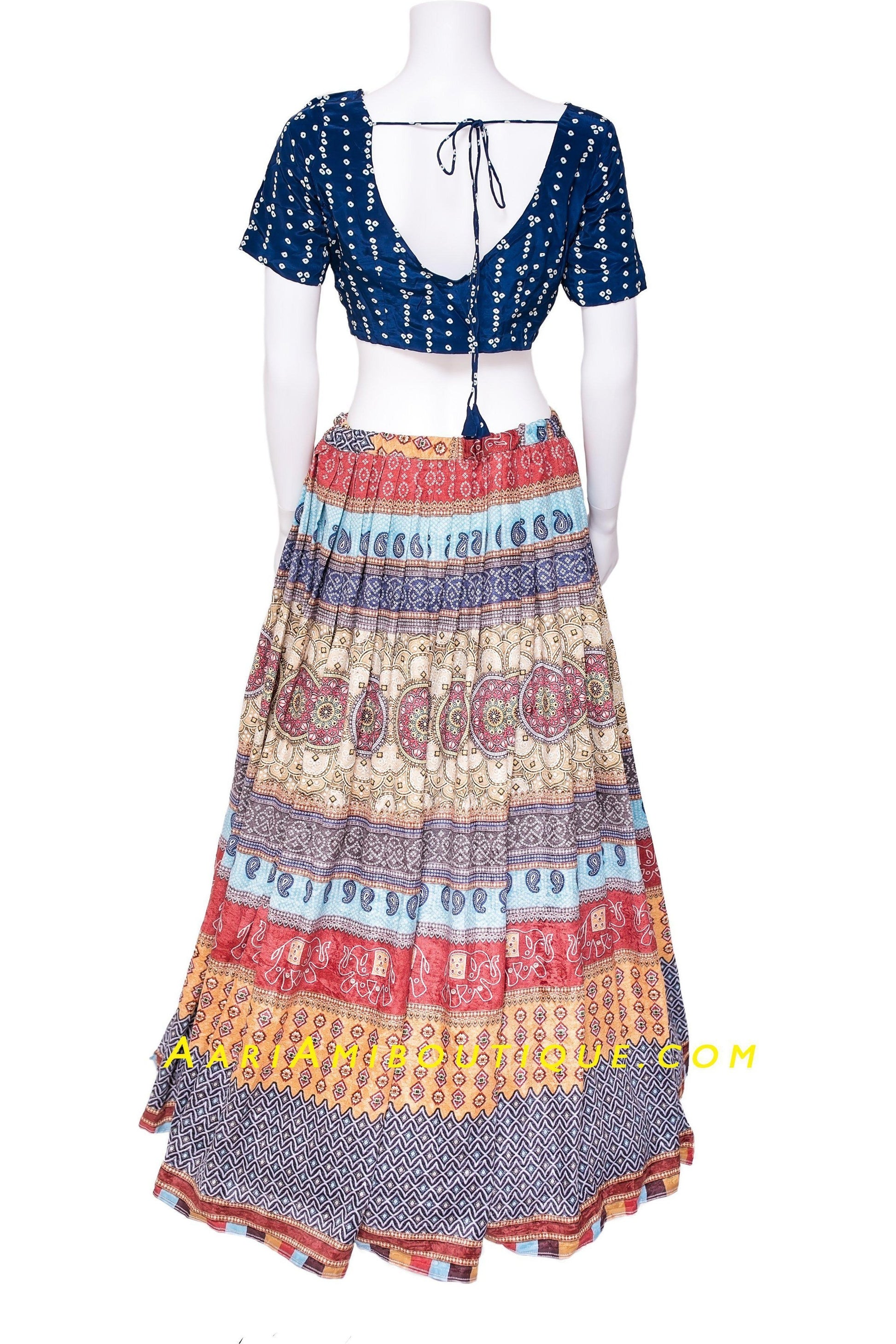 Blue and Orange Boho Chaniya Choli Set-AariAmi Boutique