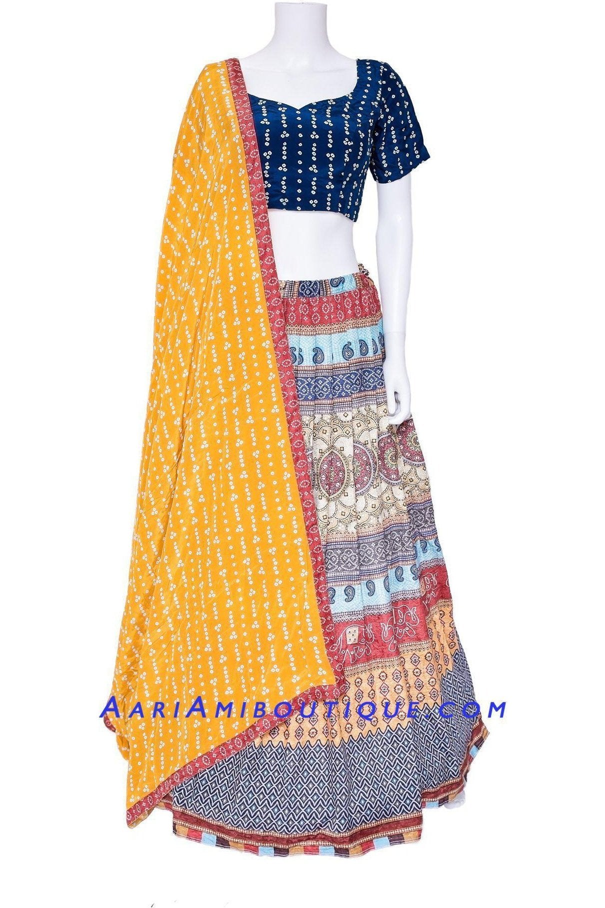 Blue and Orange Boho Chaniya Choli Set-AariAmi Boutique