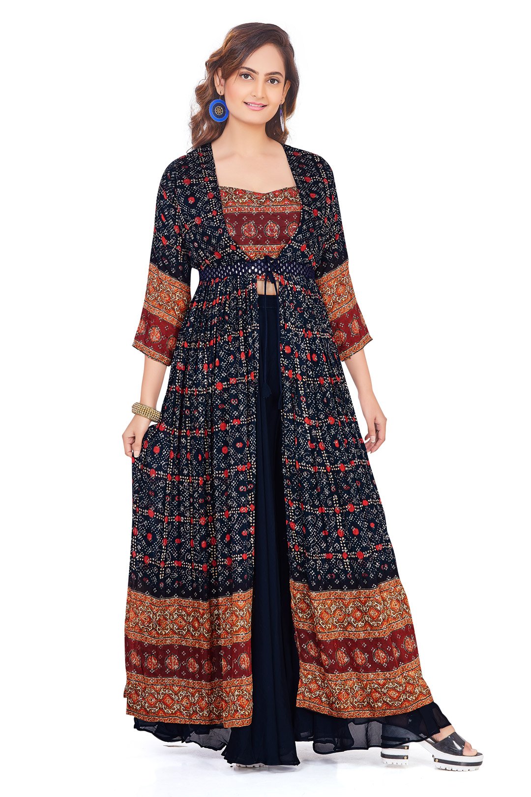 Blue and Red Jacket Style Palazzo Set-AariAmi Boutique