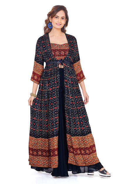 Blue and Red Jacket Style Palazzo Set-AariAmi Boutique