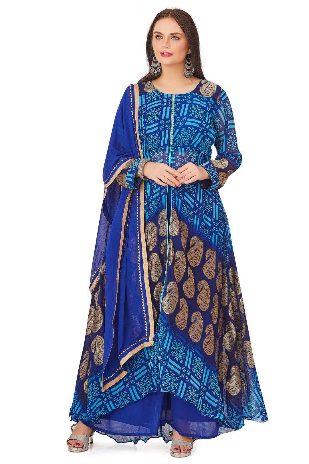 Blue with Gold Paisley printed Palazzo Set-AariAmi Boutique
