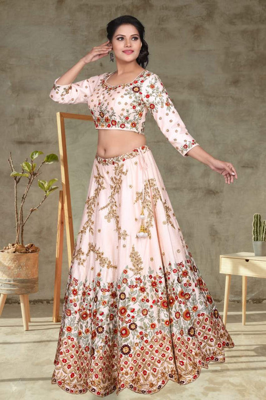 Blush Pink Embroidered Lehenga Set-AariAmi Boutique