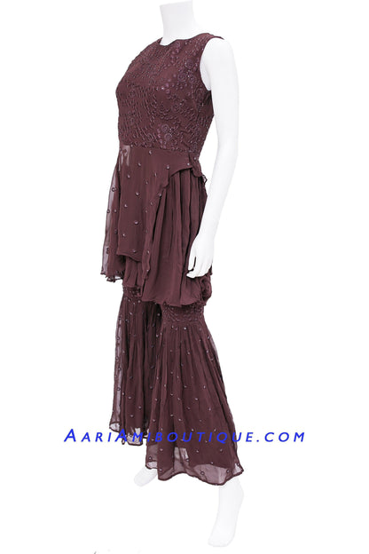 Bold Brown Lucknowi Embroidered Gharara Set-AariAmi Boutique