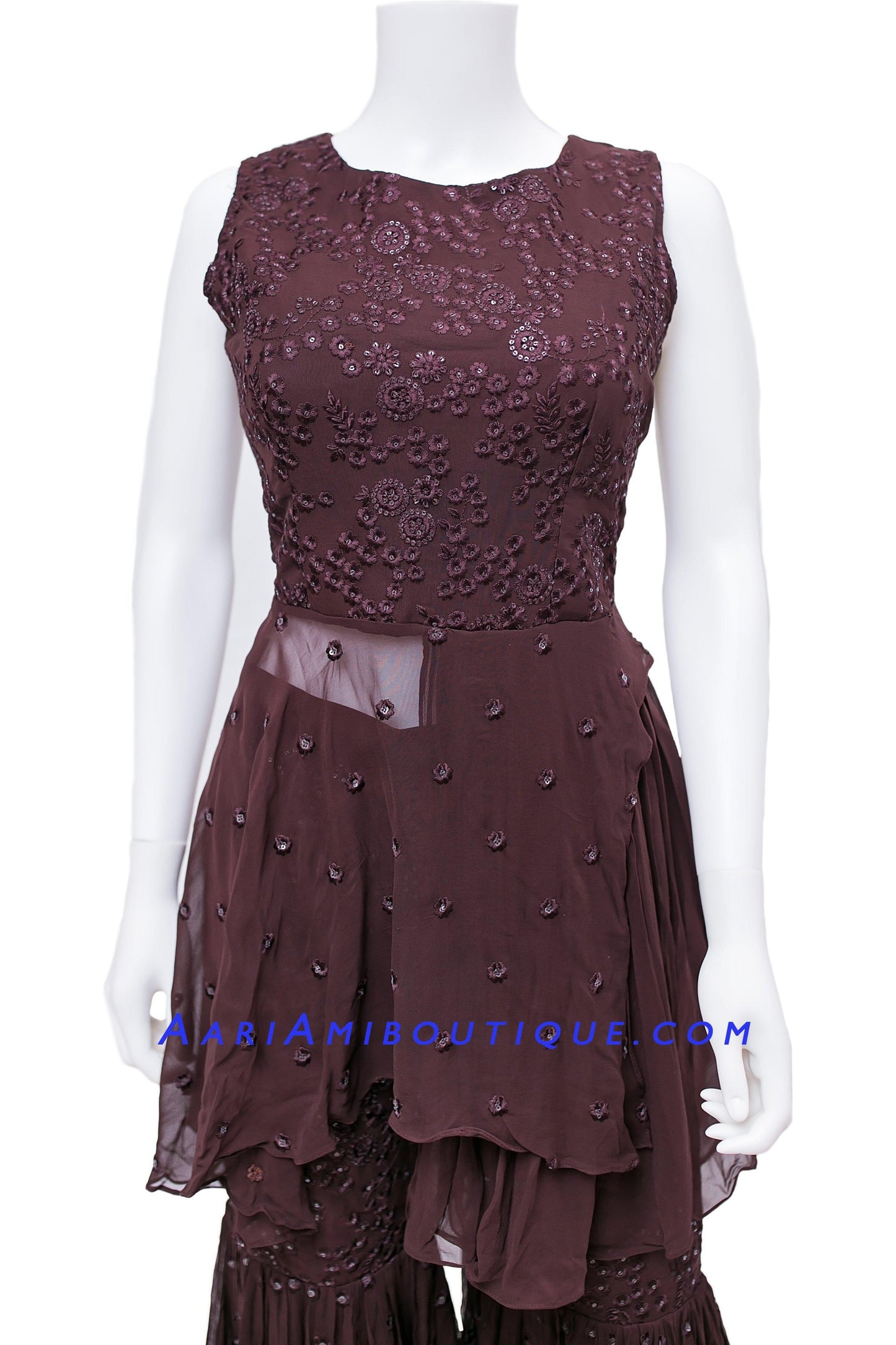 Bold Brown Lucknowi Embroidered Gharara Set-AariAmi Boutique