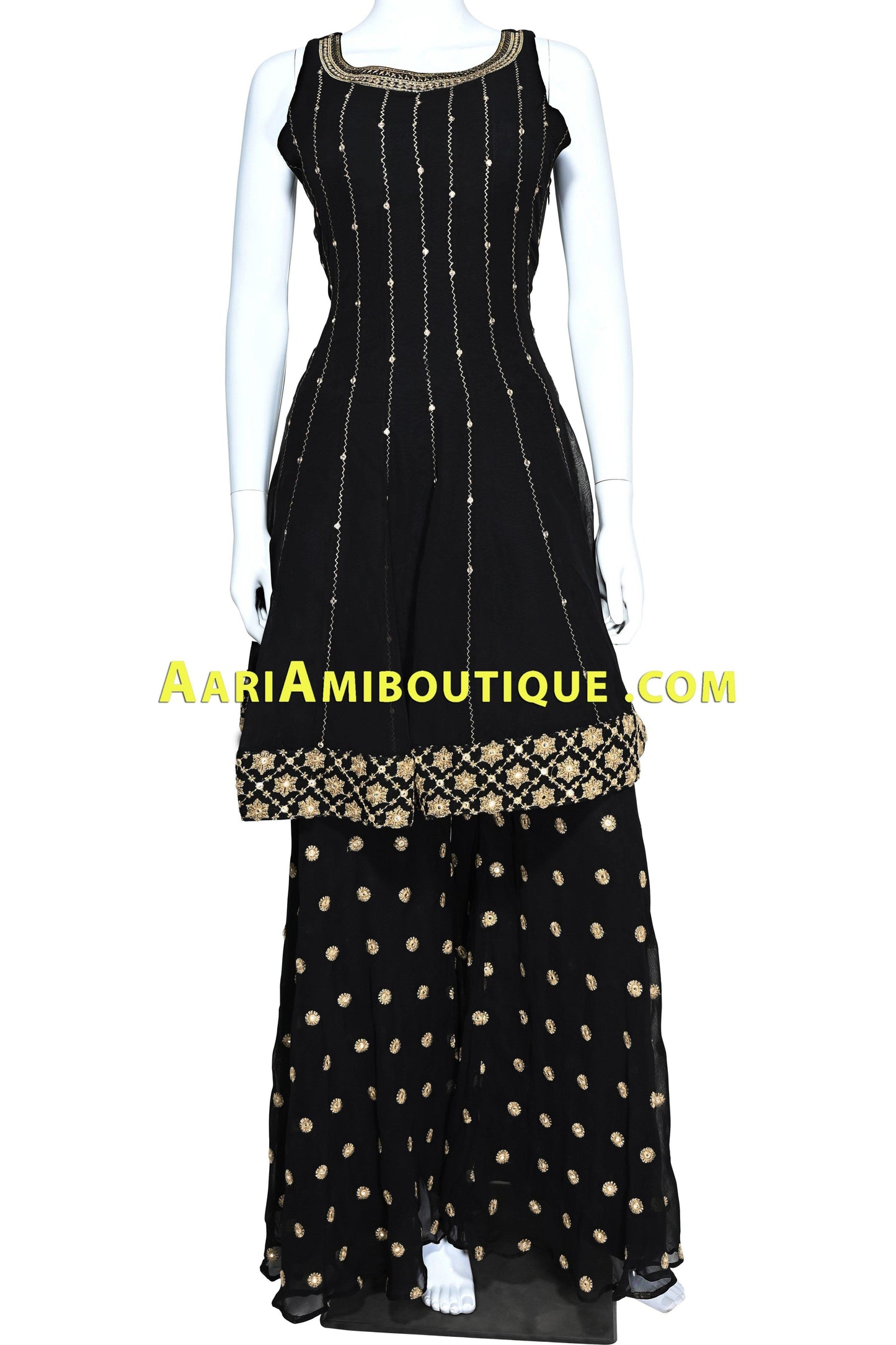 Breathtaking Black and Mustard Palazzo Set-AariAmi Boutique