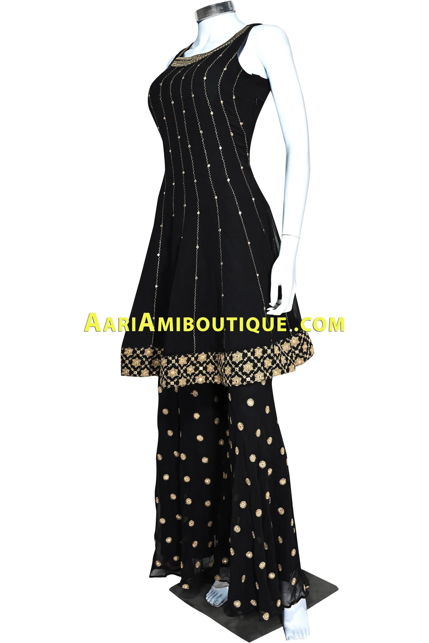 Breathtaking Black and Mustard Palazzo Set-AariAmi Boutique