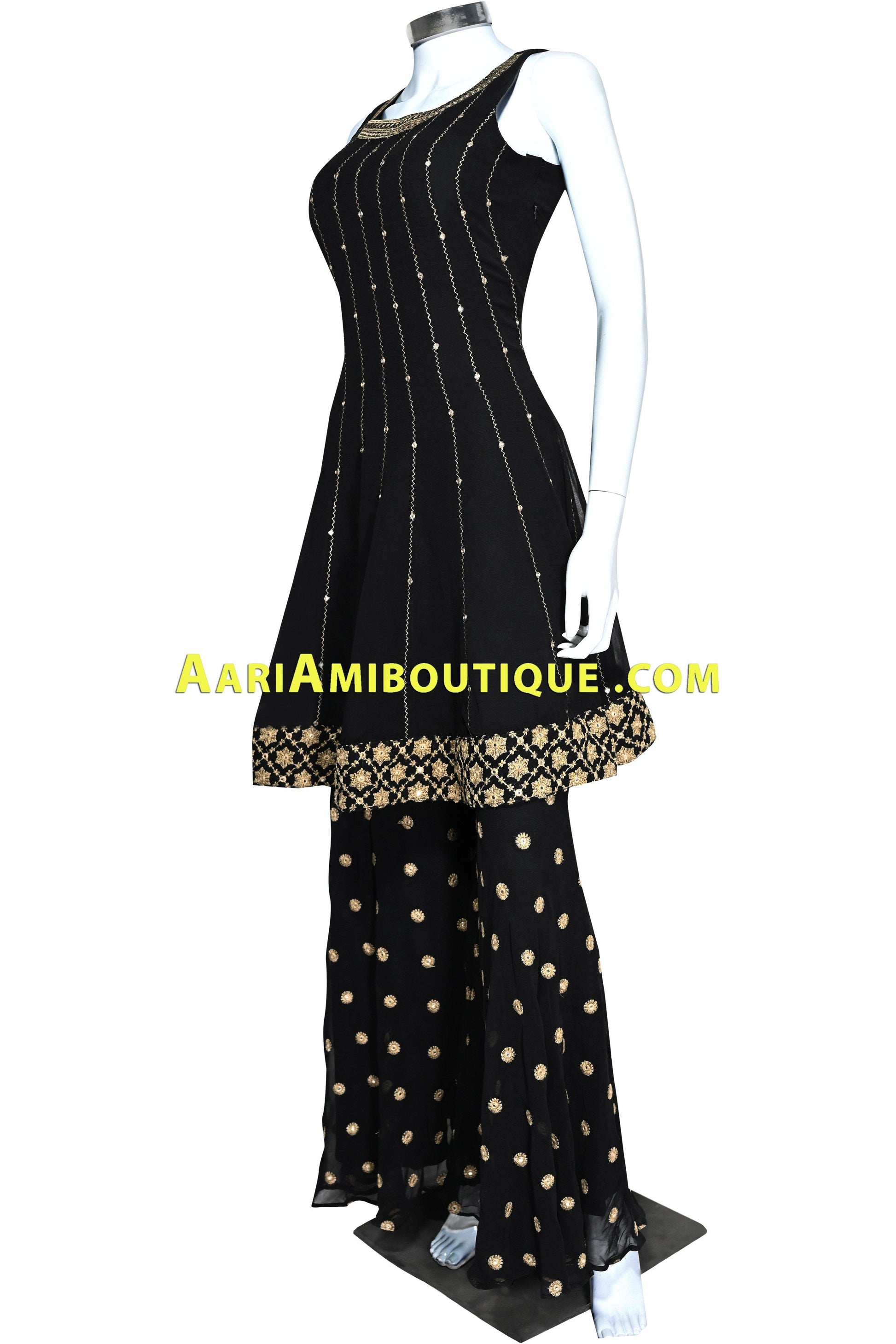 Breathtaking Black and Mustard Palazzo Set-AariAmi Boutique