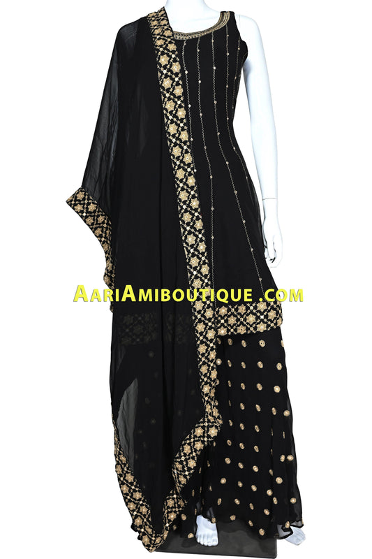 Breathtaking Black and Mustard Palazzo Set-AariAmi Boutique