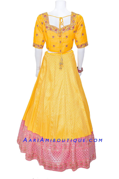 Bright and Bold Yellow Brocade Silk Lehenga Set-AariAmi Boutique