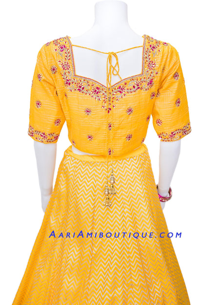 Bright and Bold Yellow Brocade Silk Lehenga Set-AariAmi Boutique