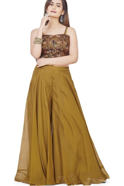 Brown Sequin Studded Jacket Palazzo Set-AariAmi Boutique