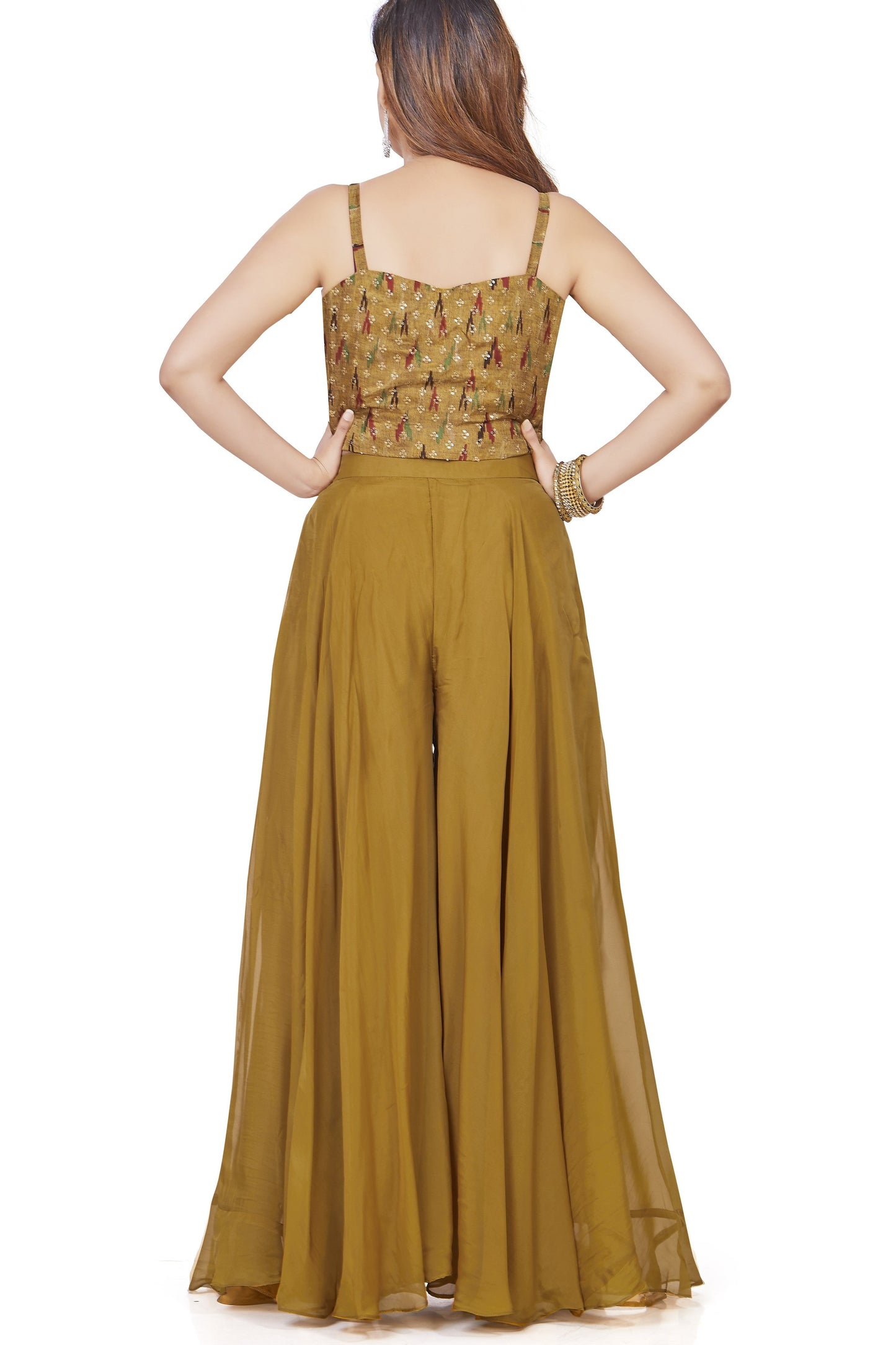 Brown Sequin Studded Jacket Palazzo Set-AariAmi Boutique