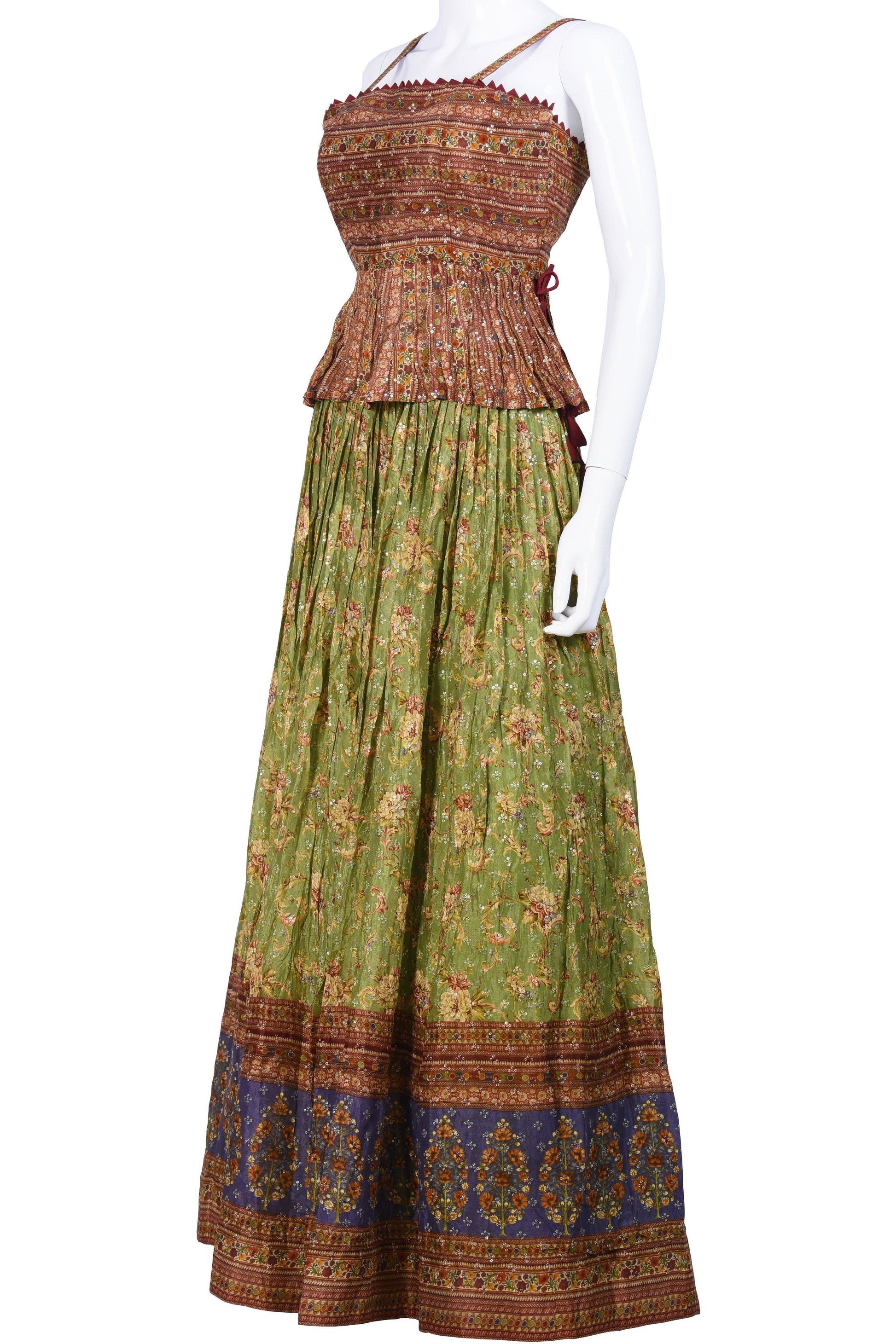Brown and Green Crop Top Chaniya Choli-AariAmi Boutique