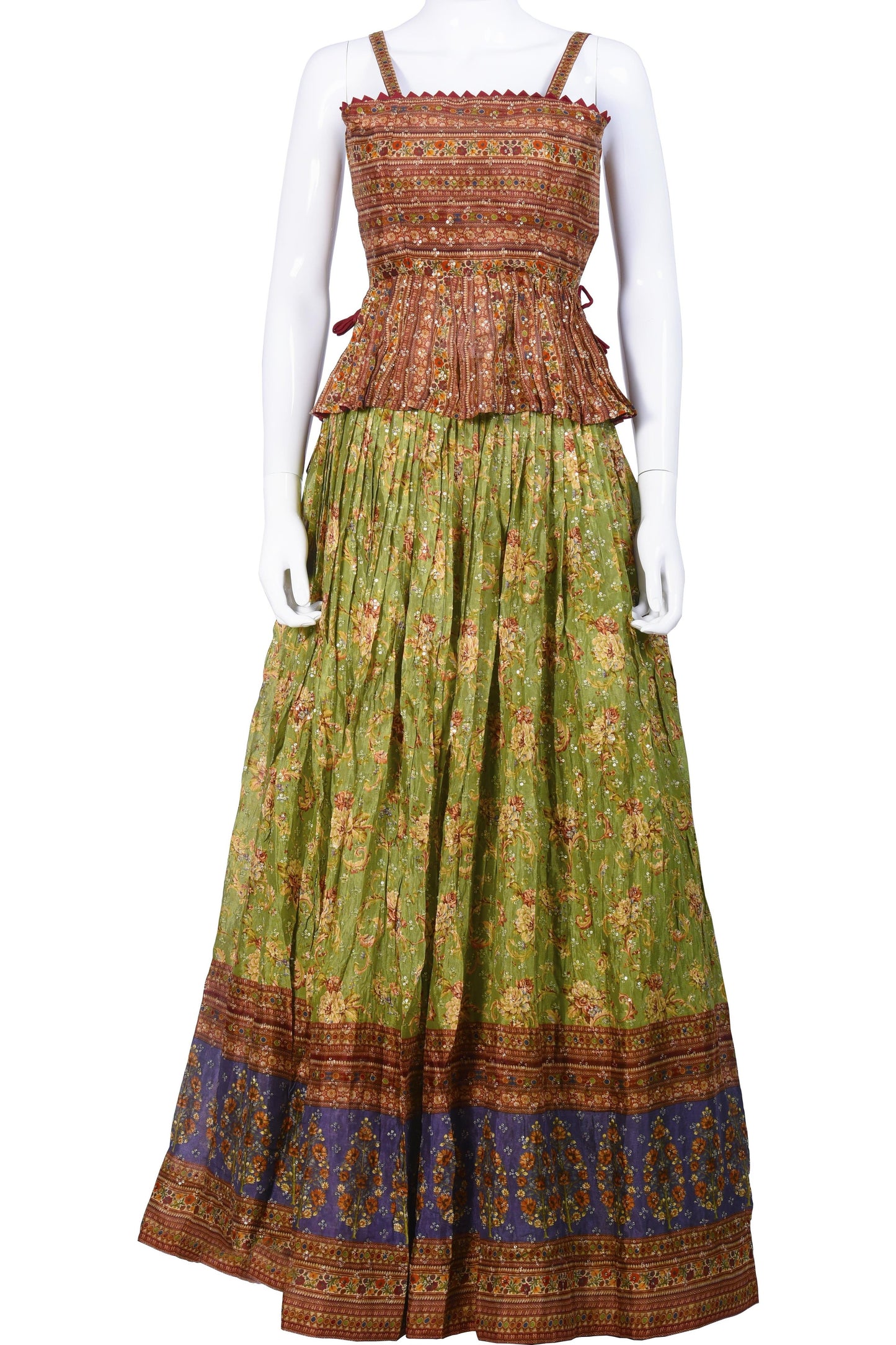Brown and Green Crop Top Chaniya Choli-AariAmi Boutique