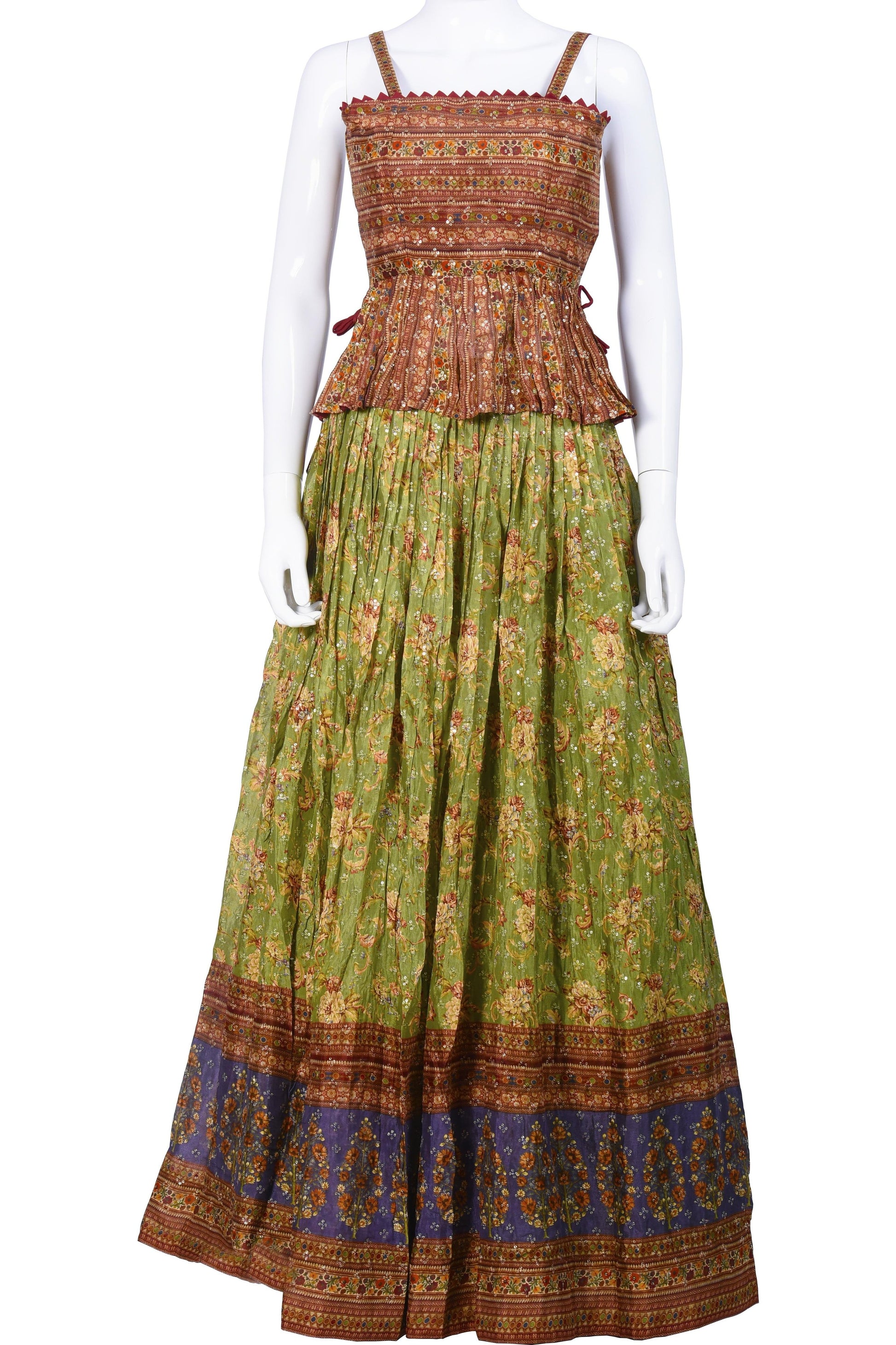 Brown and Green Crop Top Chaniya Choli-AariAmi Boutique