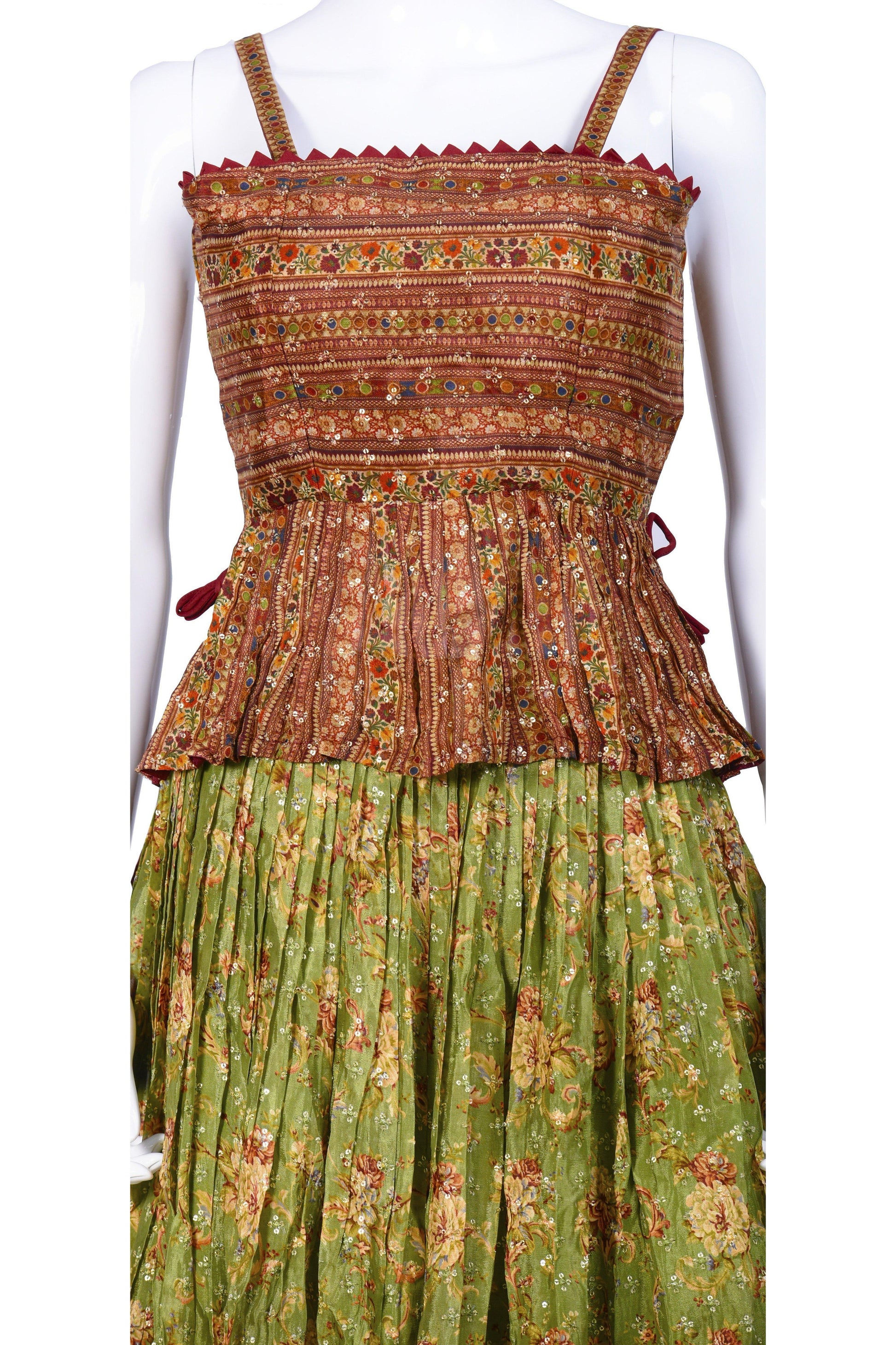 Brown and Green Crop Top Chaniya Choli-AariAmi Boutique