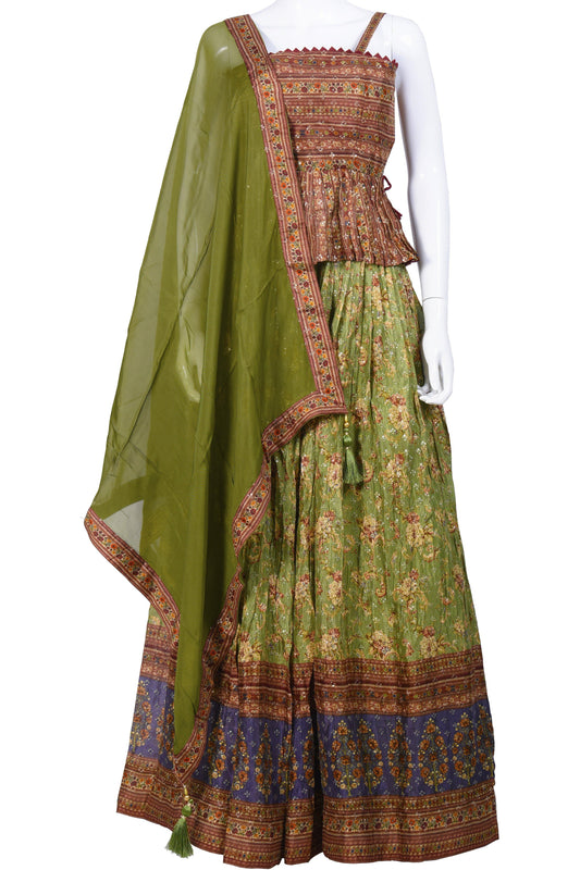 Brown and Green Crop Top Chaniya Choli-AariAmi Boutique