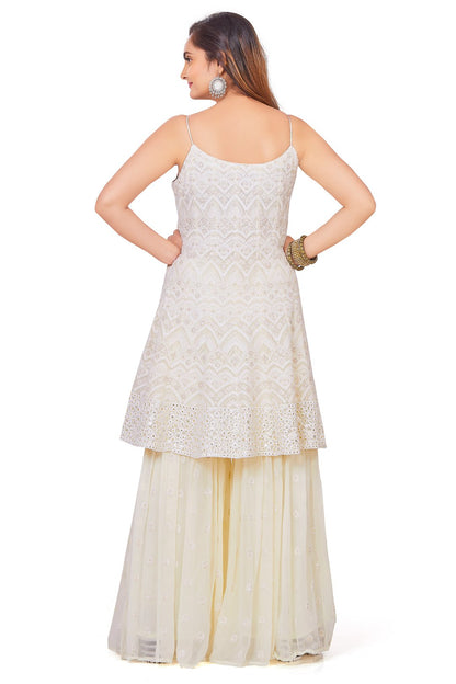 Coconut White Lucknowi Embroidered Sharara Set-AariAmi Boutique