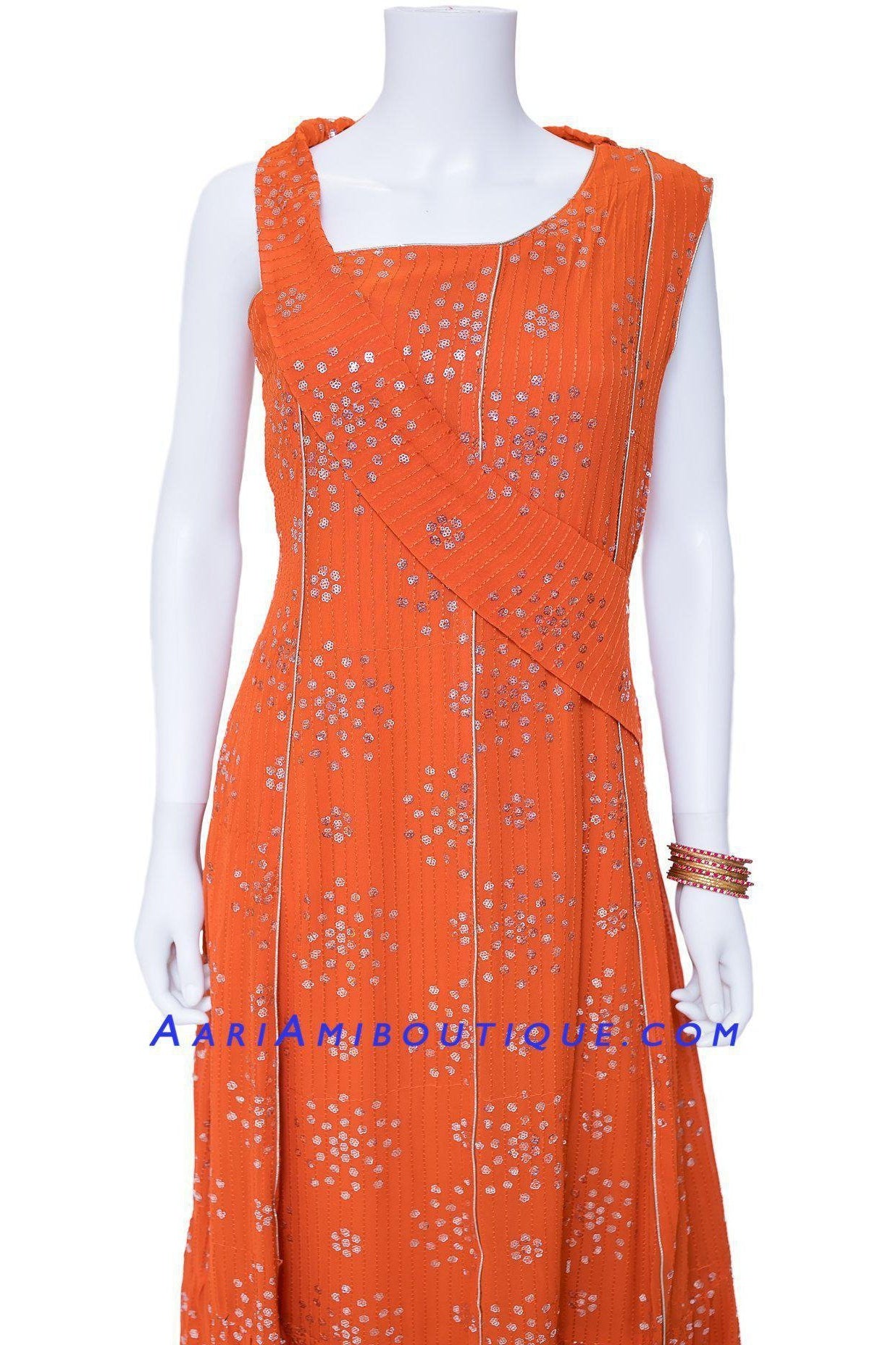 Deep Orange Sequin Studded Kurta Set-AariAmi Boutique