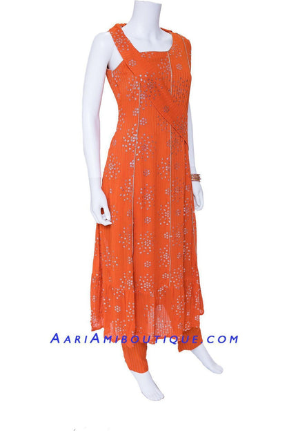 Deep Orange Sequin Studded Kurta Set-AariAmi Boutique