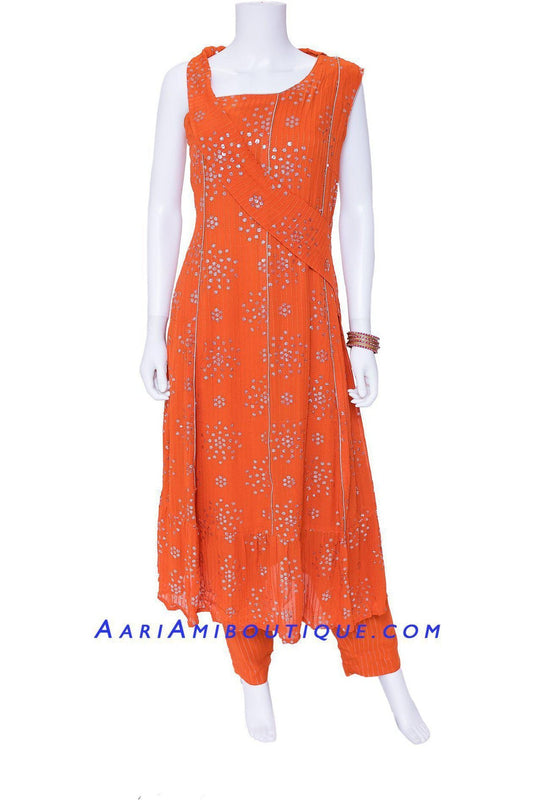 Deep Orange Sequin Studded Kurta Set-AariAmi Boutique