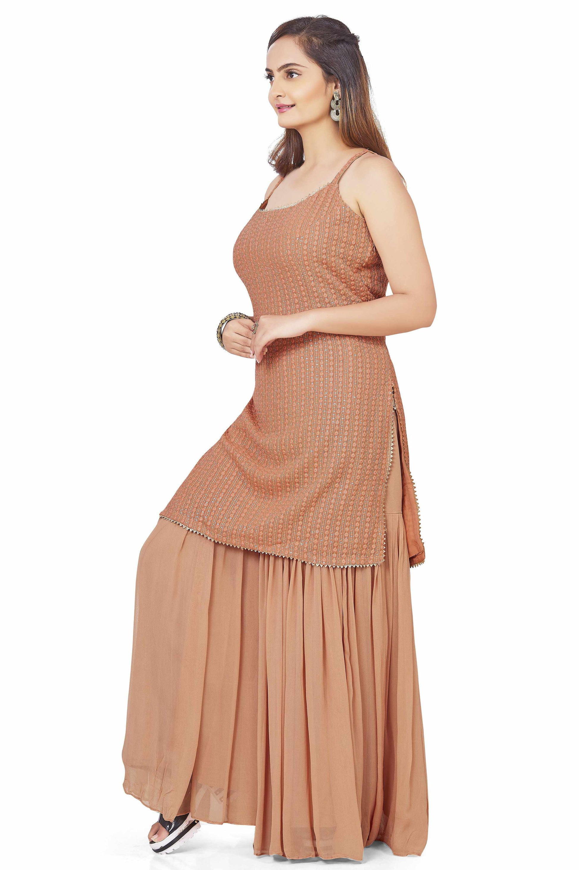 Elegant Brown Georgette Gharara Set-AariAmi Boutique