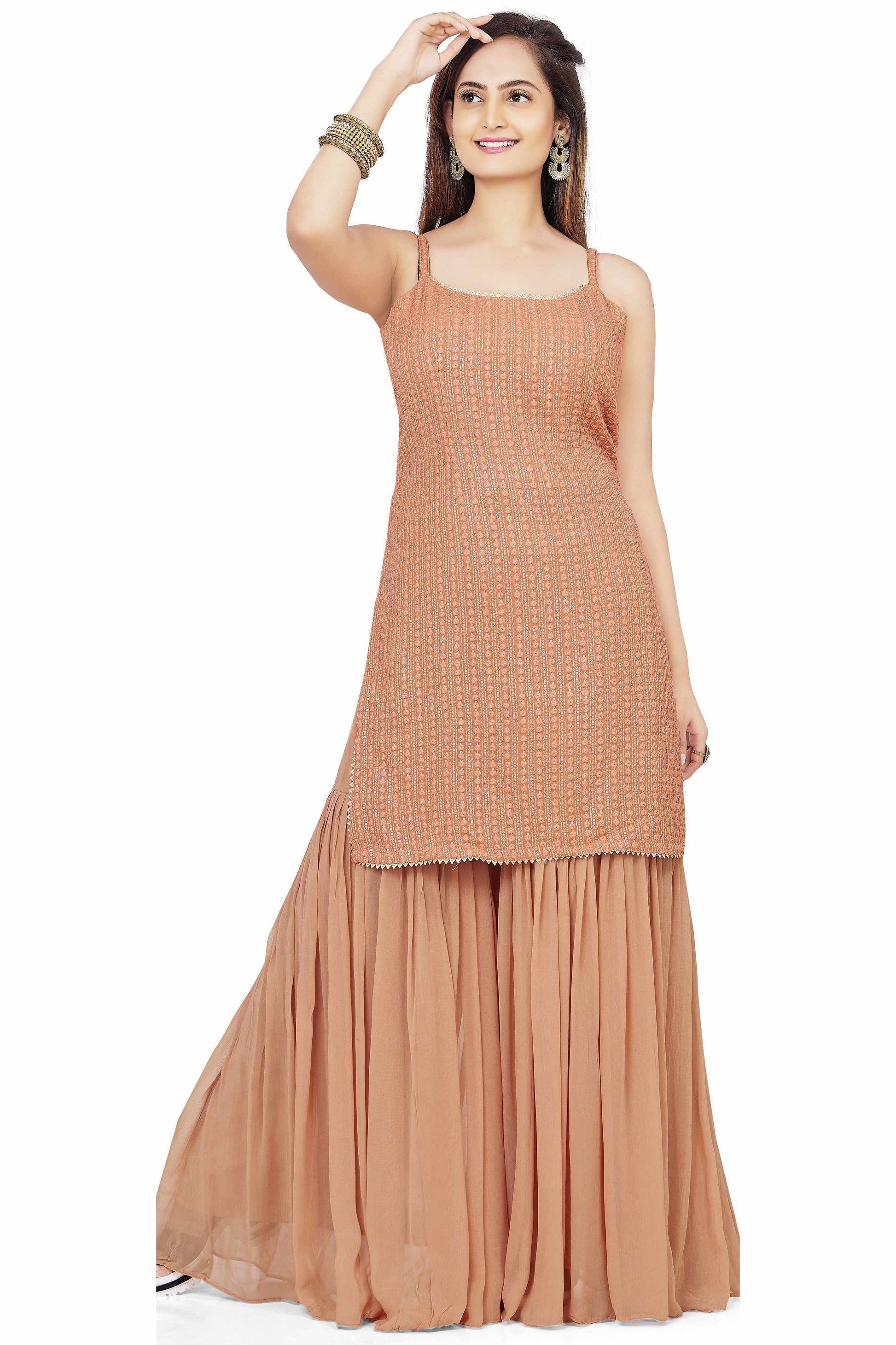 Elegant Brown Georgette Gharara Set-AariAmi Boutique