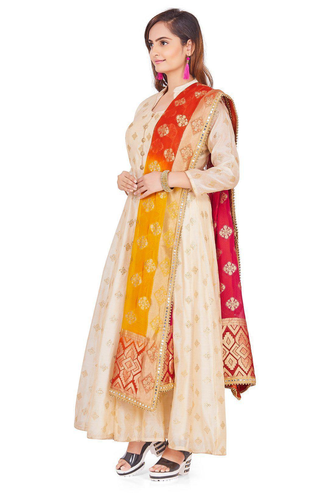 Elegant Ivory Anarkali Set with ombre dupatta-AariAmi Boutique