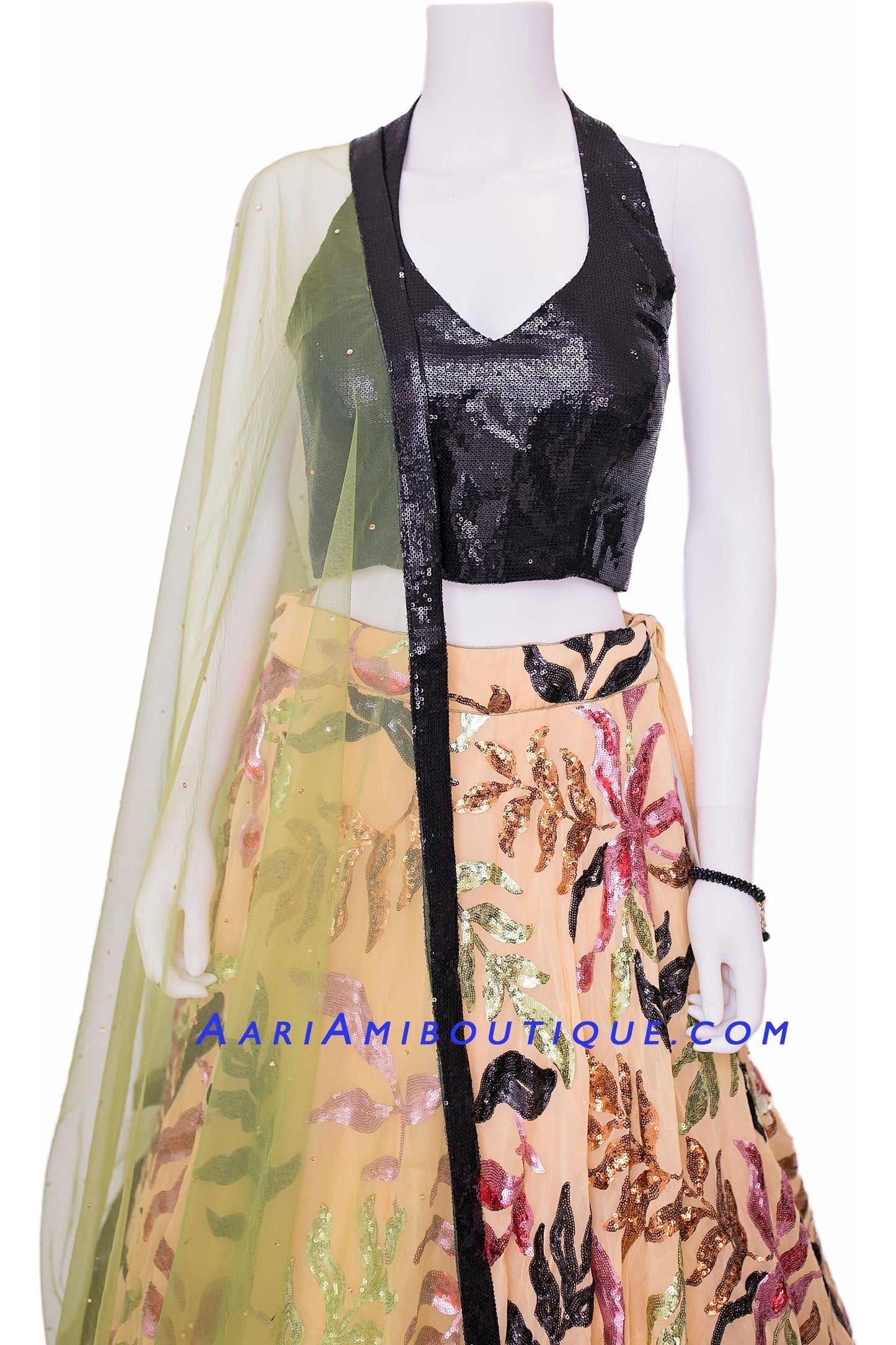 Fantastical Black Lehenga Set with Halter Blouse-AariAmi Boutique