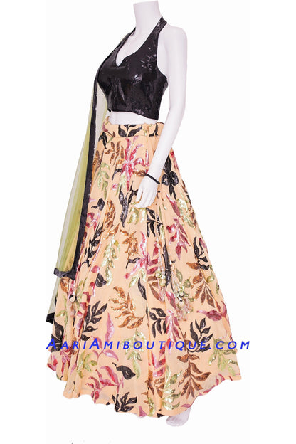 Fantastical Black Lehenga Set with Halter Blouse-AariAmi Boutique