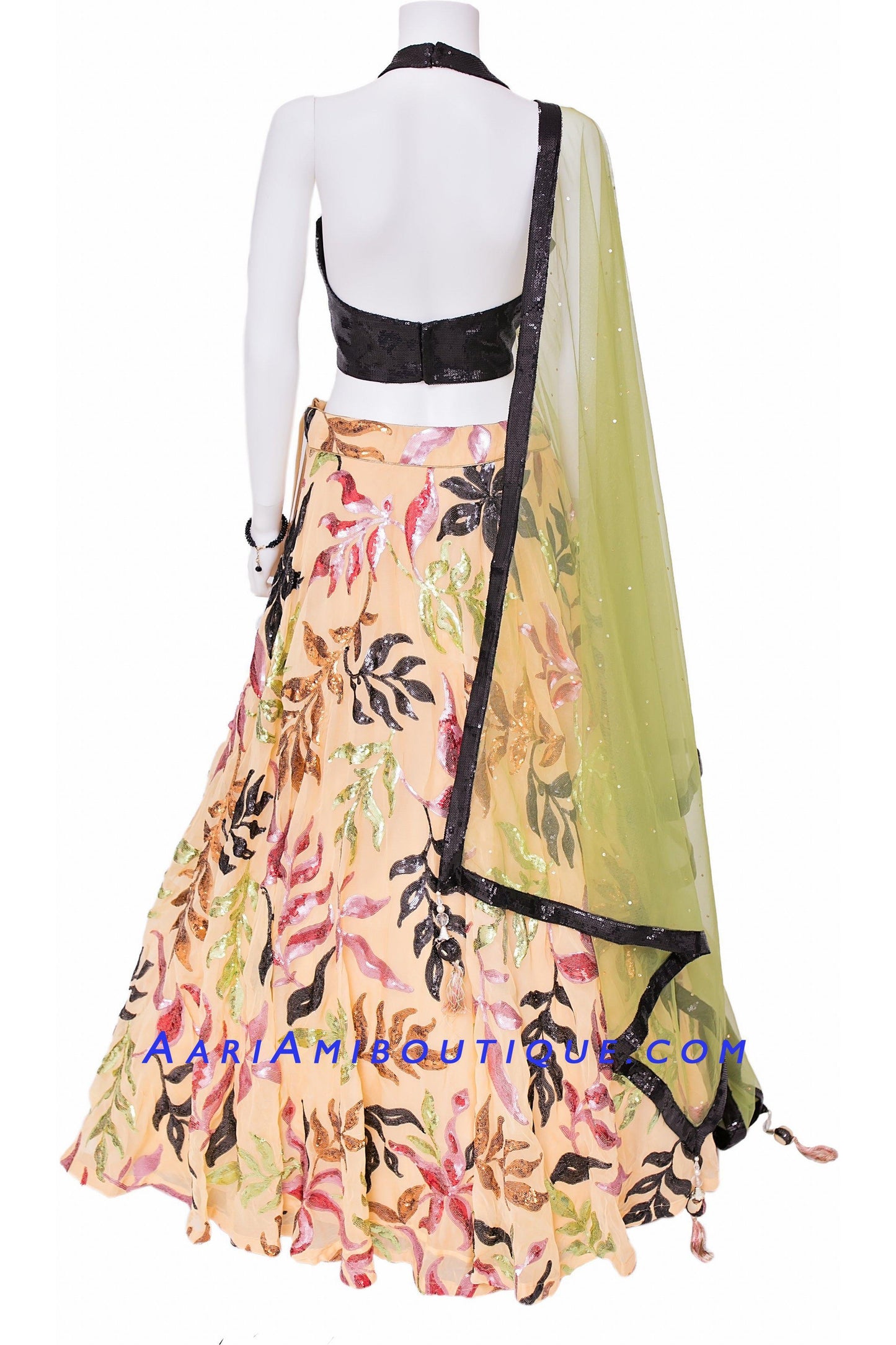 Fantastical Black Lehenga Set with Halter Blouse-AariAmi Boutique