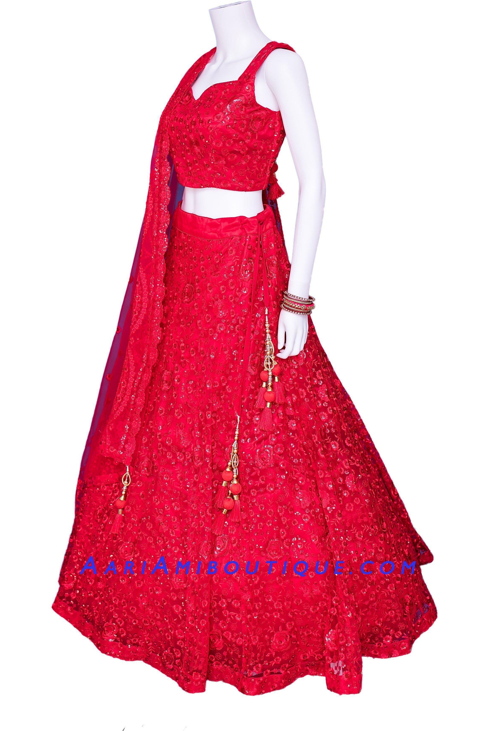 Flaming Red Hot Lehenga Set-AariAmi Boutique