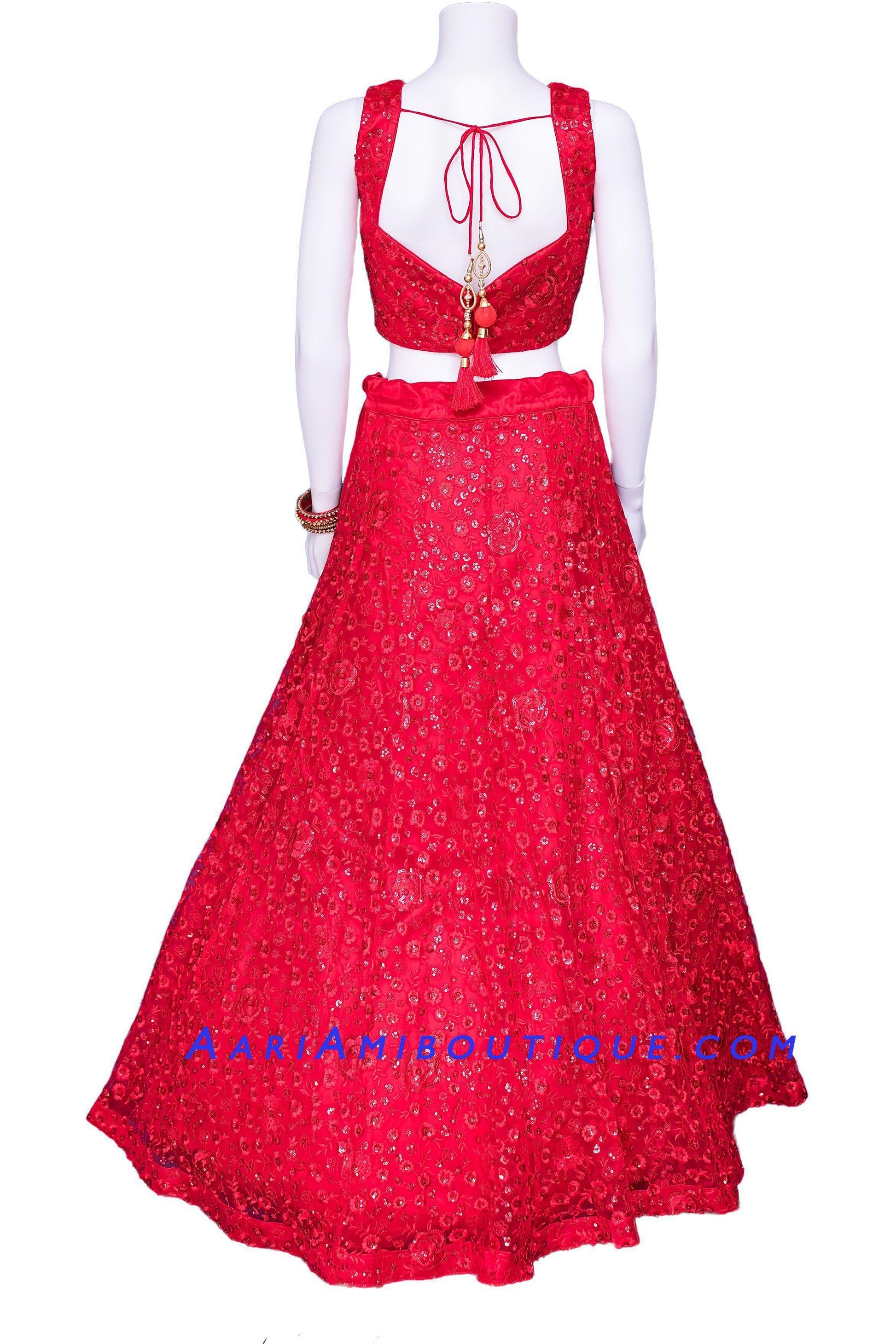 Flaming Red Hot Lehenga Set-AariAmi Boutique