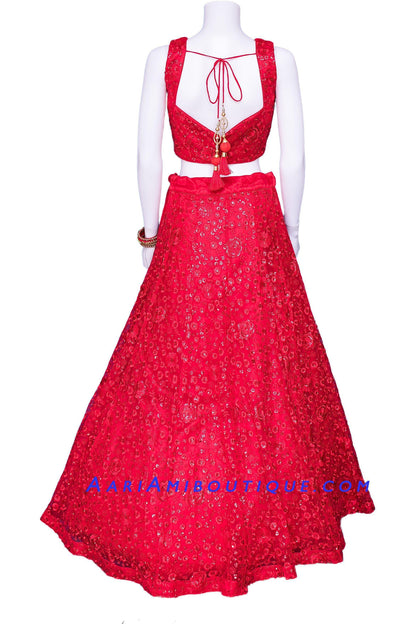 Flaming Red Hot Lehenga Set-AariAmi Boutique