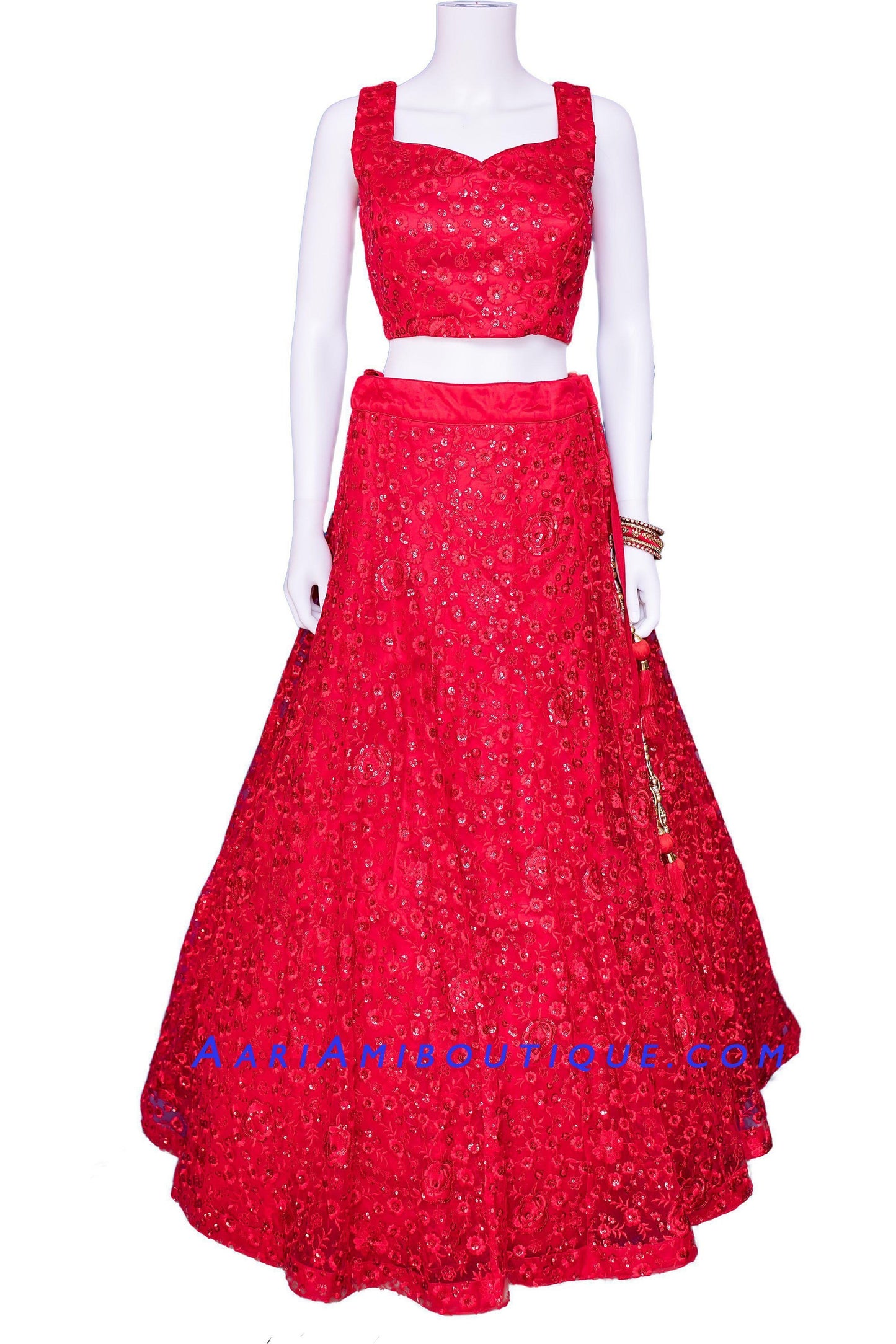Flaming Red Hot Lehenga Set-AariAmi Boutique