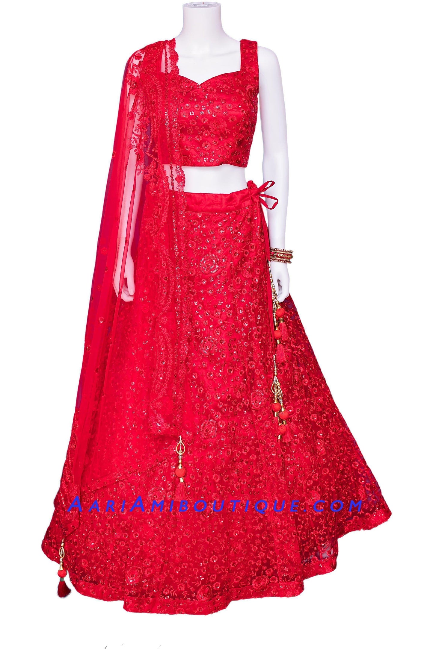 Flaming Red Hot Lehenga Set-AariAmi Boutique